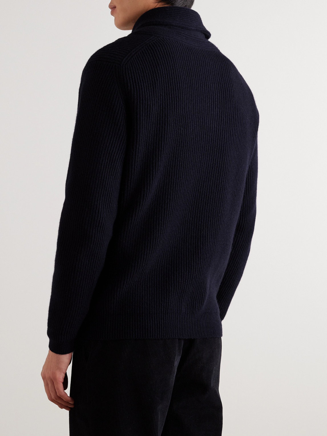 Shop Anderson & Sheppard Shawl-collar Ribbed Cashmere Sweater In Blue