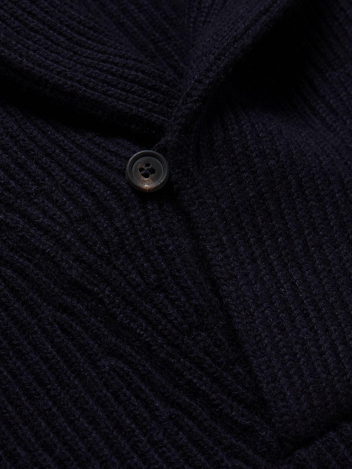 Shop Anderson & Sheppard Shawl-collar Ribbed Cashmere Sweater In Blue