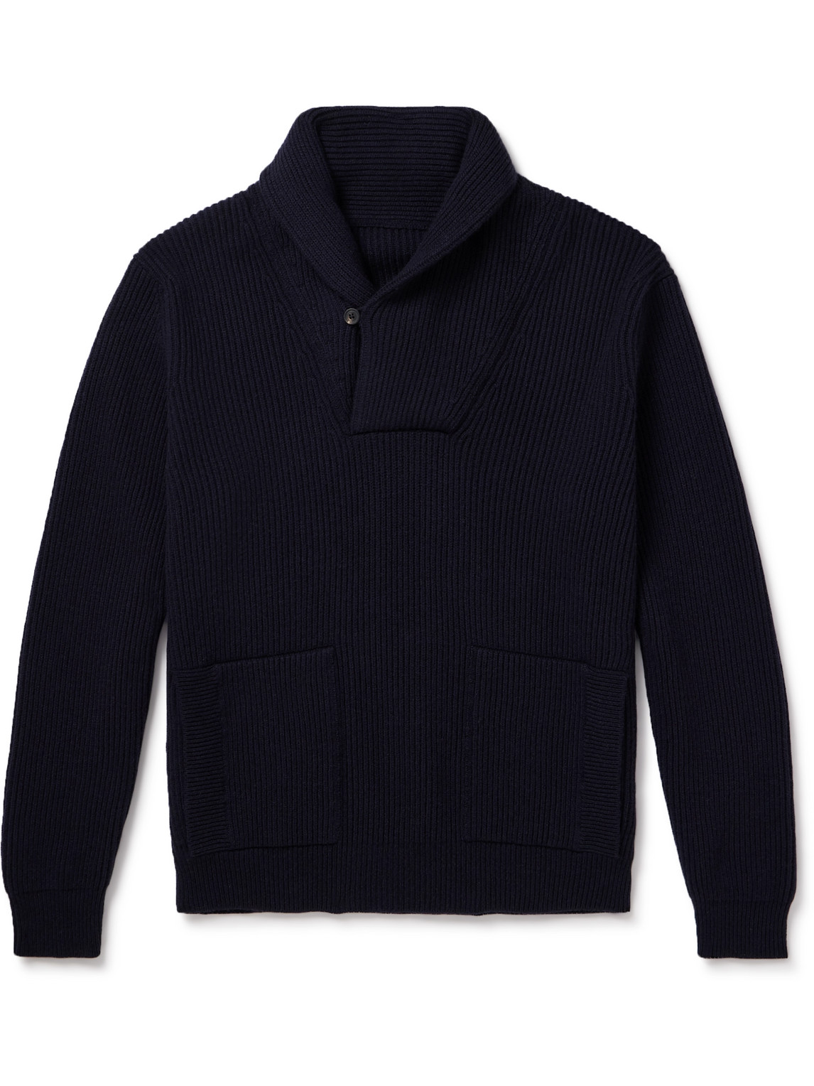 Anderson & Sheppard Shawl-collar Ribbed Cashmere Sweater In Blue