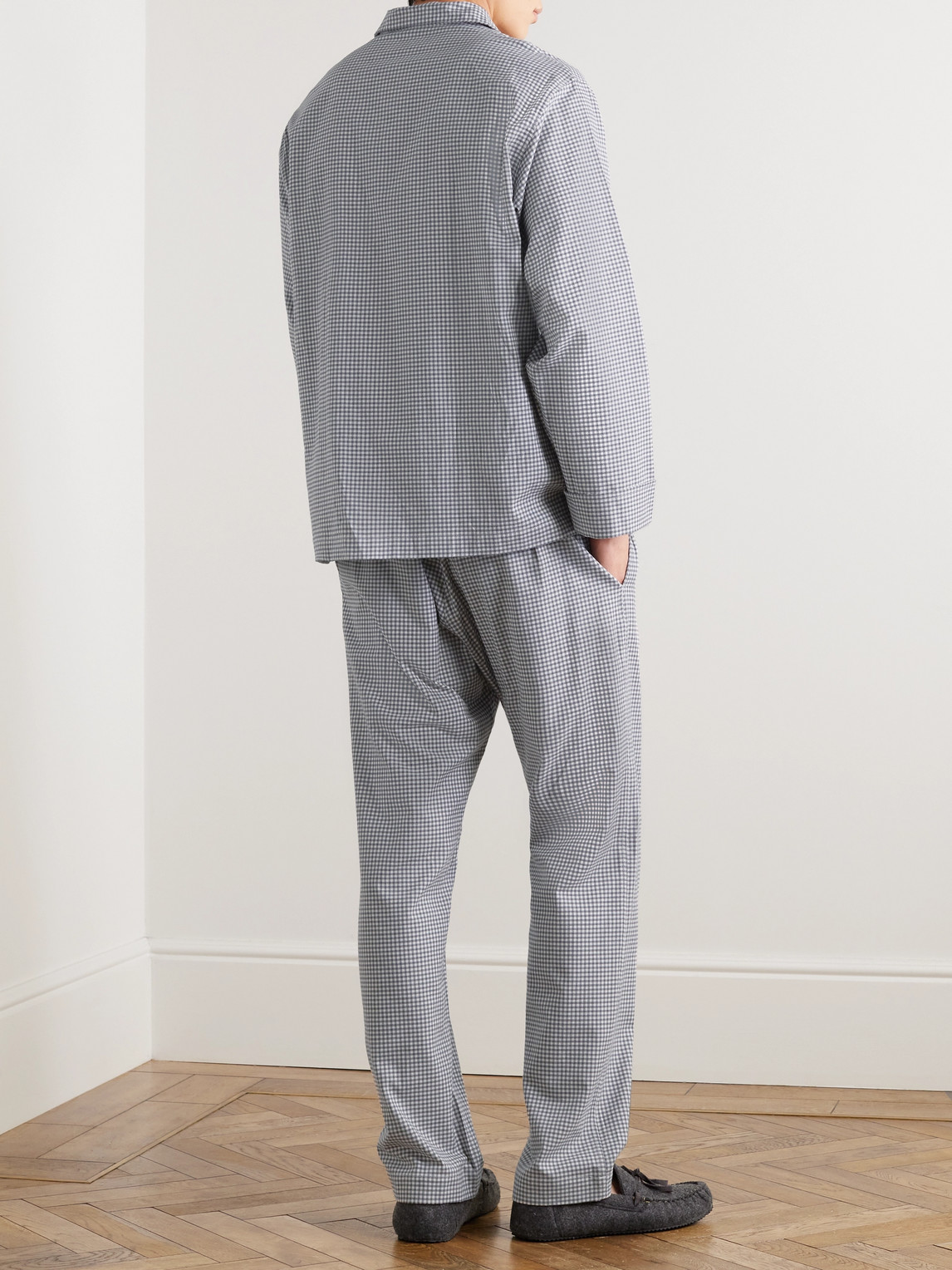 Shop Anderson & Sheppard Gingham Brushed Cotton-twill Pyjama Set In Gray