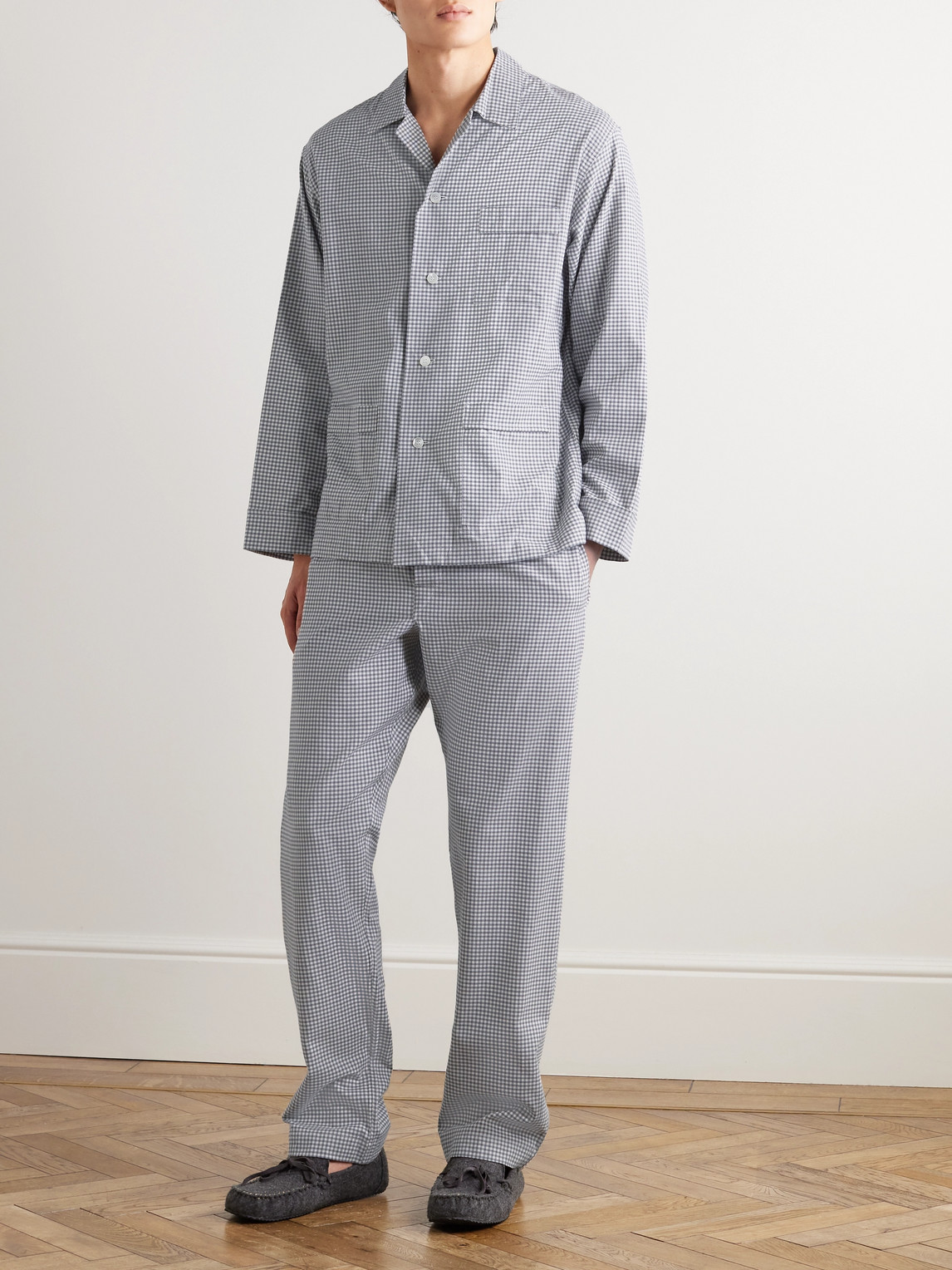 Shop Anderson & Sheppard Gingham Brushed Cotton-twill Pyjama Set In Gray