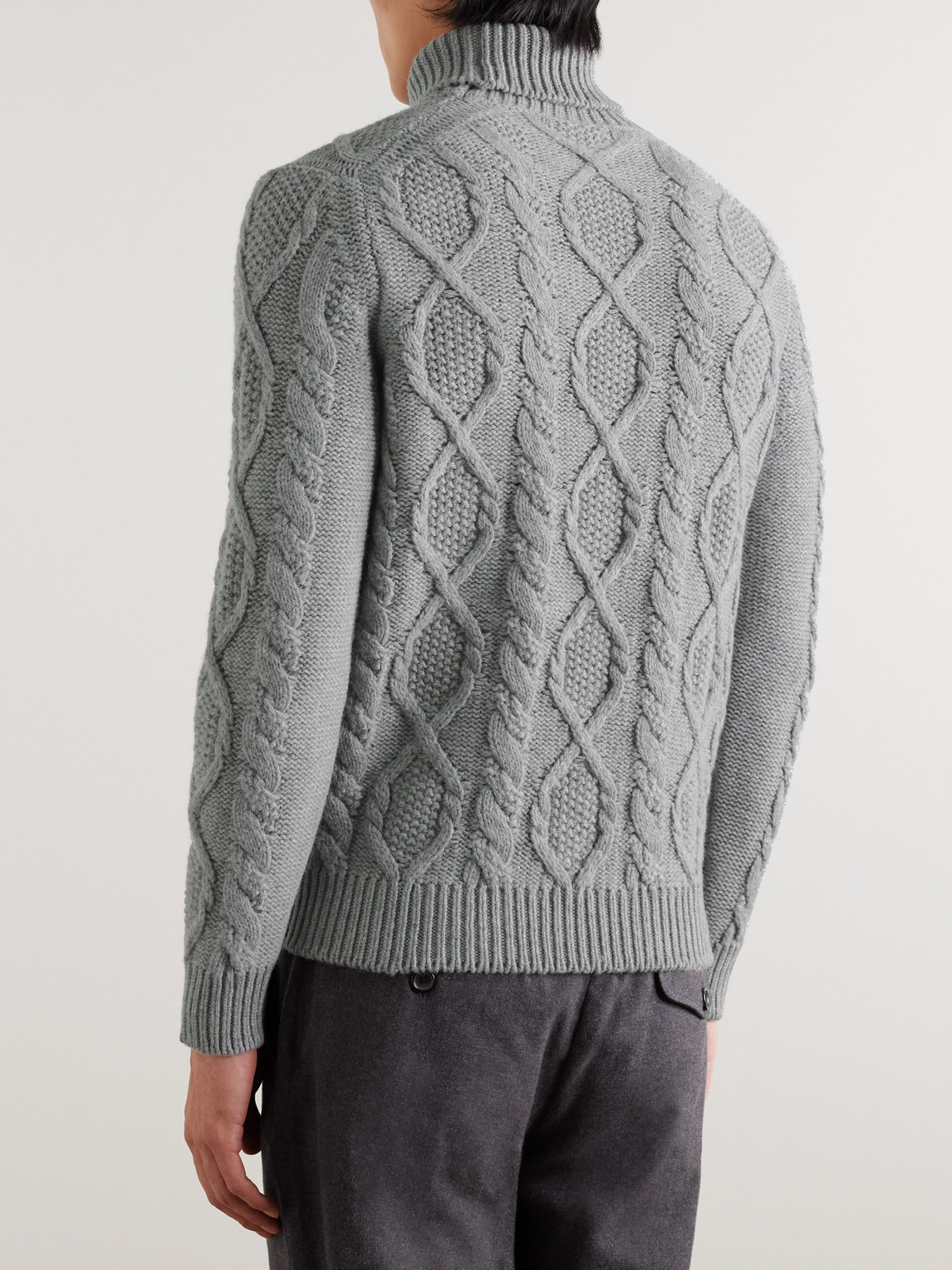 Shop Anderson & Sheppard Aran Cable-knit Wool And Cashmere-blend Rollneck Sweater In Gray