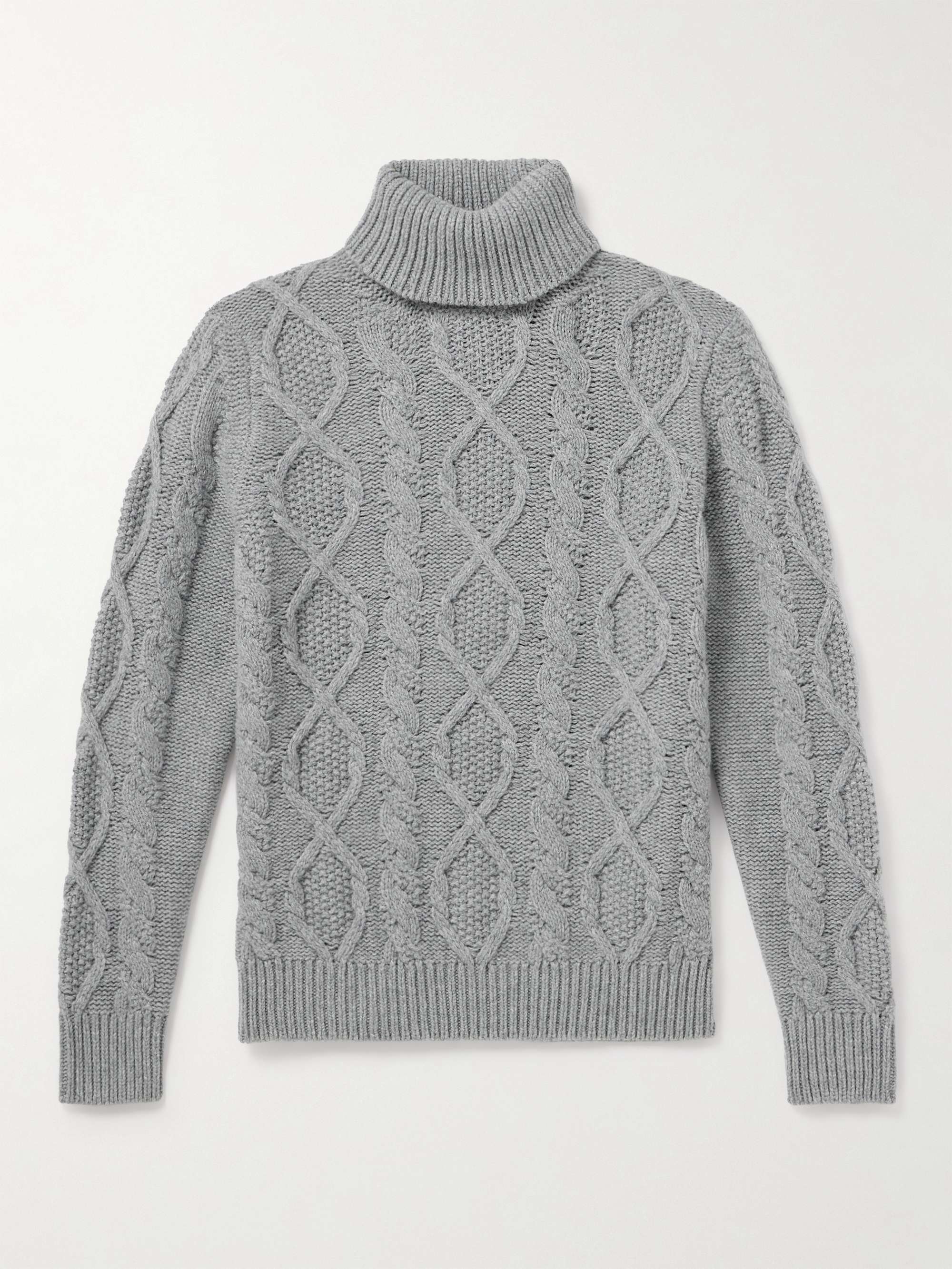 ANDERSON & SHEPPARD Aran Cable-Knit Wool and Cashmere-Blend Rollneck  Sweater for Men