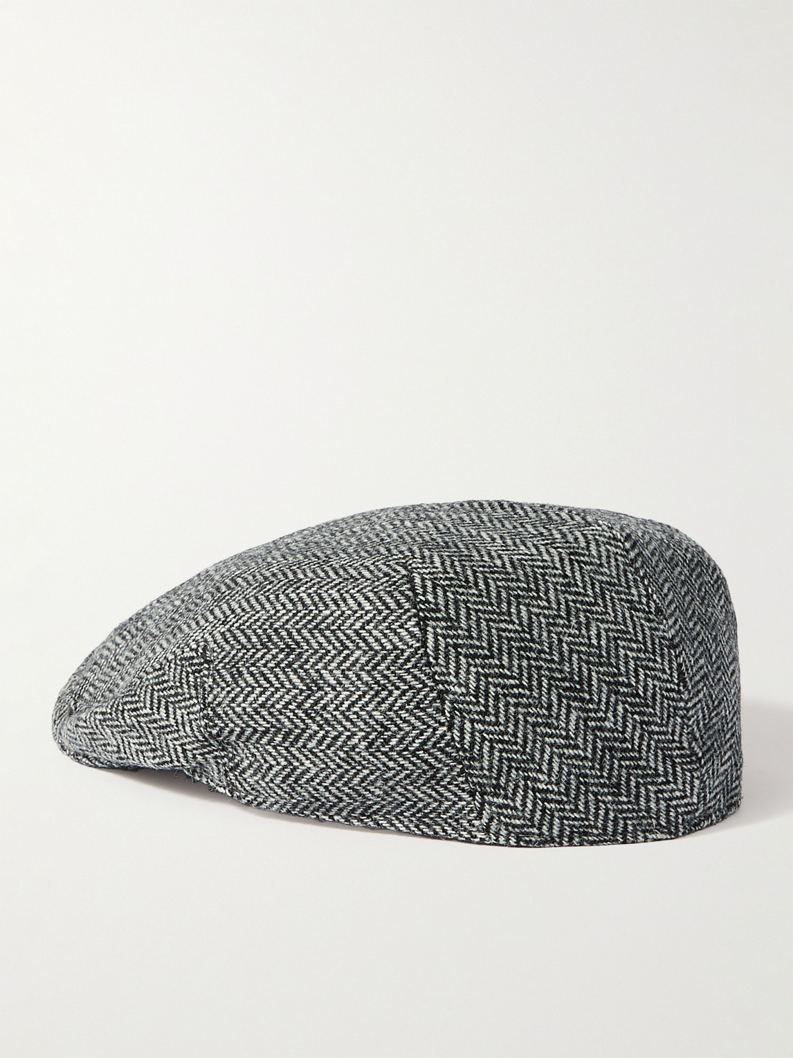Shop Anderson & Sheppard Herringbone Wool-tweed Flat Cap In Gray
