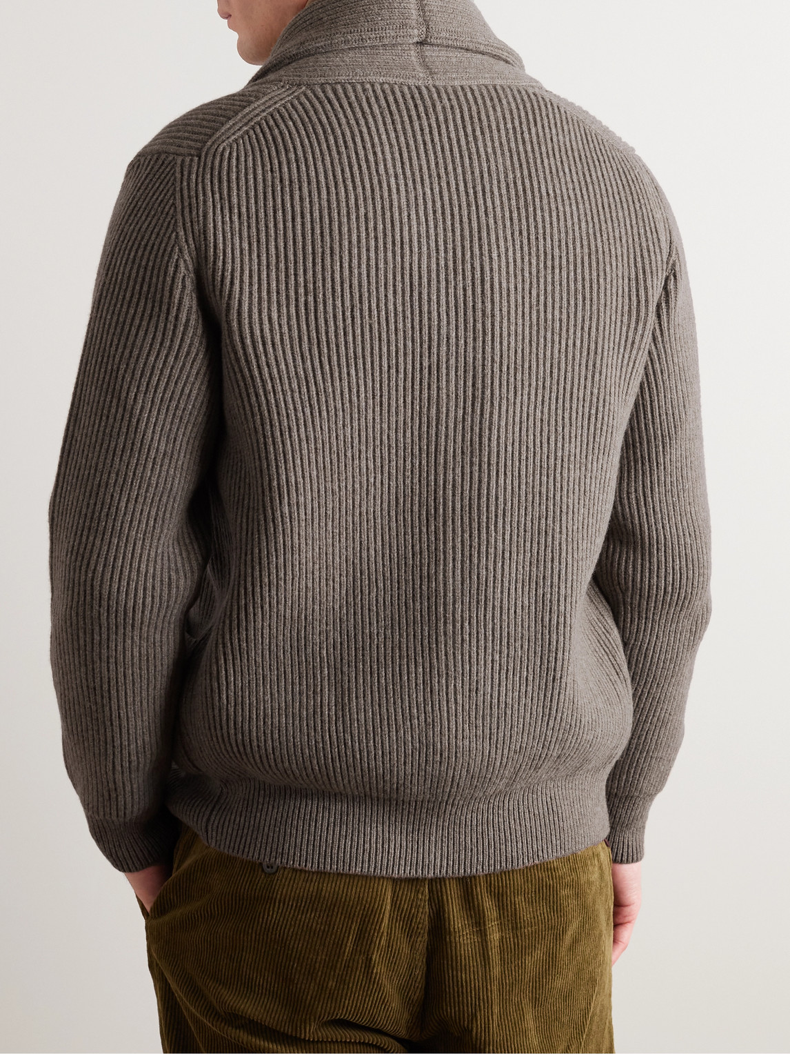 Shop Anderson & Sheppard Shawl-collar Ribbed Wool And Cashmere-blend Cardigan In Neutrals