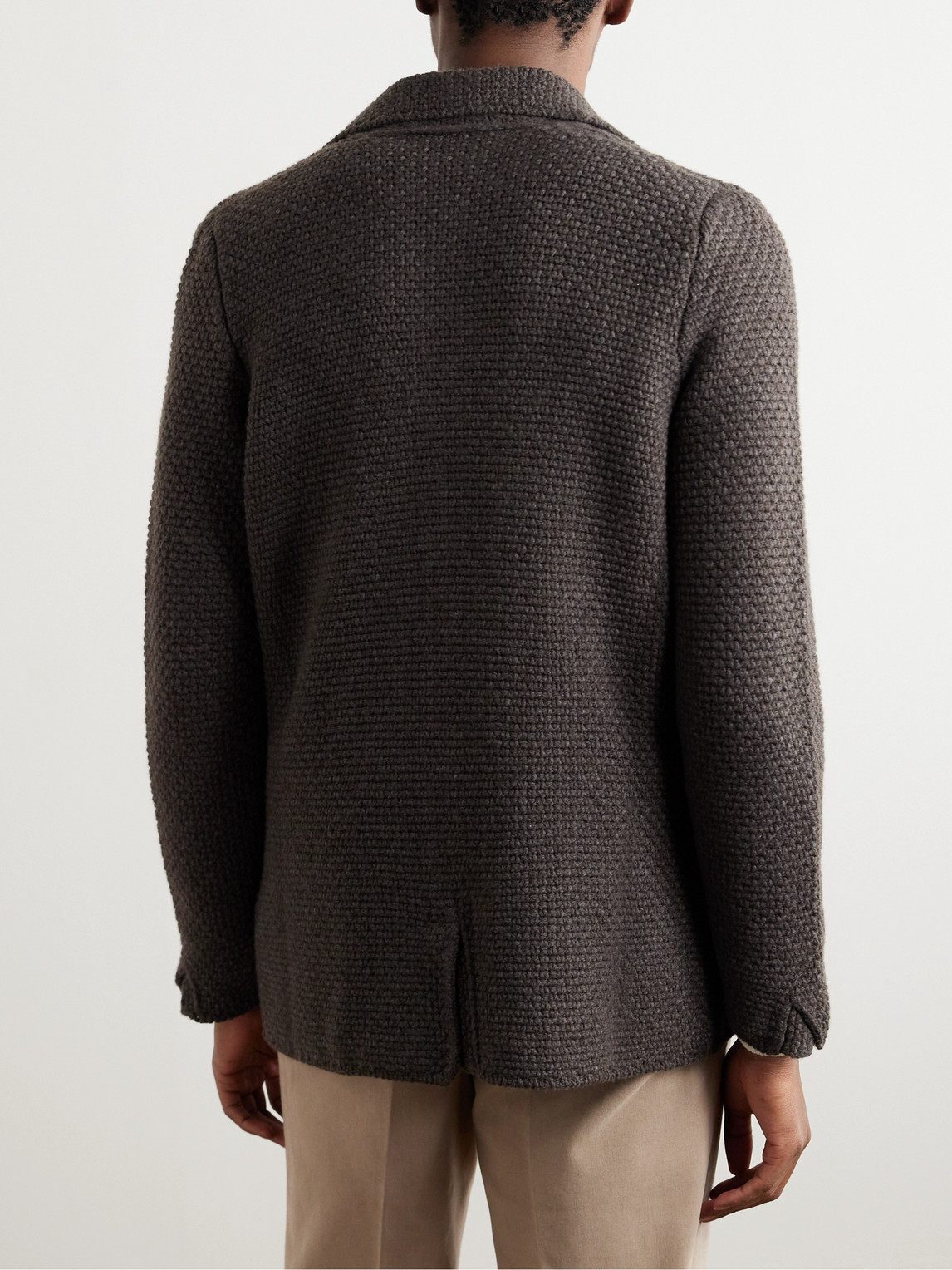 Shop Anderson & Sheppard Slim-fit Textured Wool And Cashmere-blend Cardigan In Brown