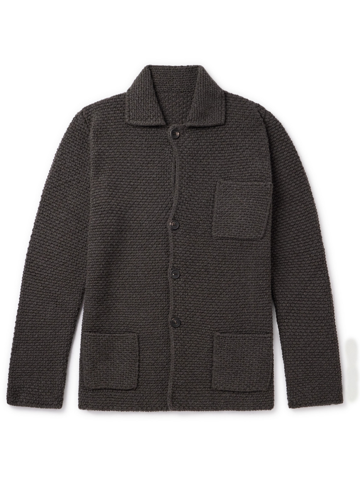 Anderson & Sheppard Slim-fit Textured Wool And Cashmere-blend Cardigan In Brown