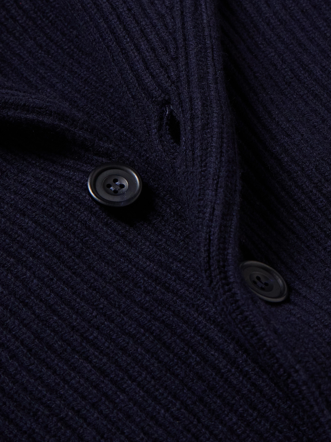Shop Anderson & Sheppard Shawl-collar Ribbed Wool And Cashmere-blend Cardigan In Blue
