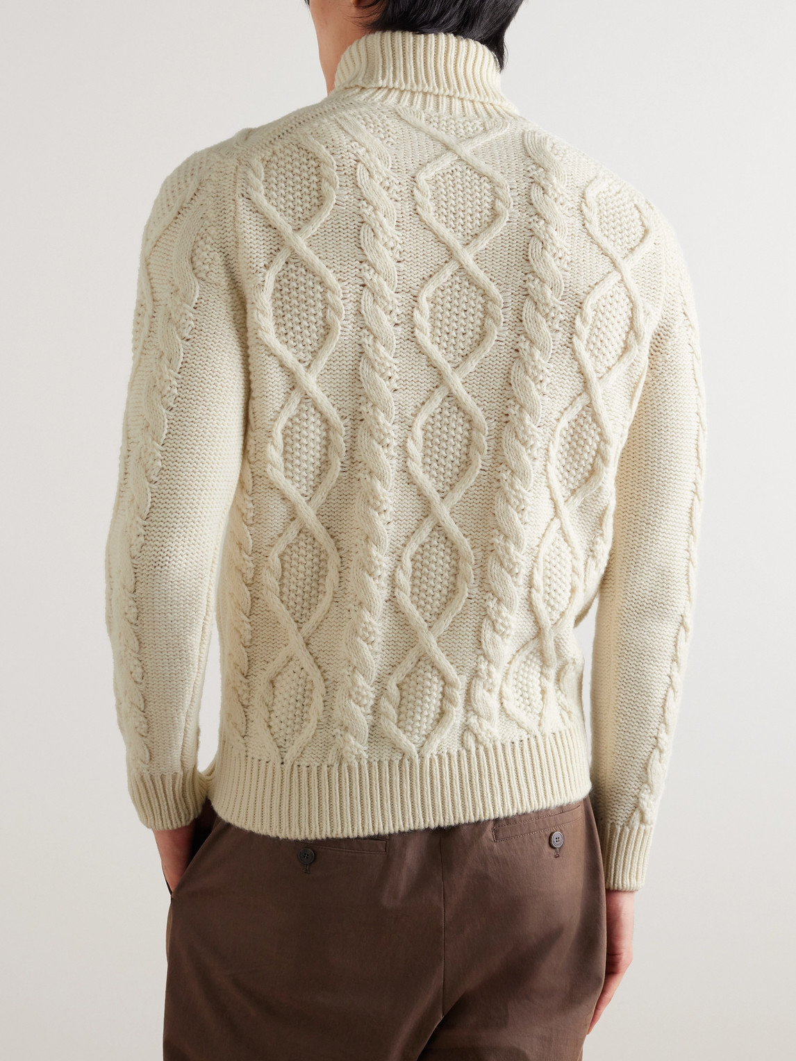 Shop Anderson & Sheppard Aran Cable-knit Wool And Cashmere-blend Rollneck Sweater In Neutrals