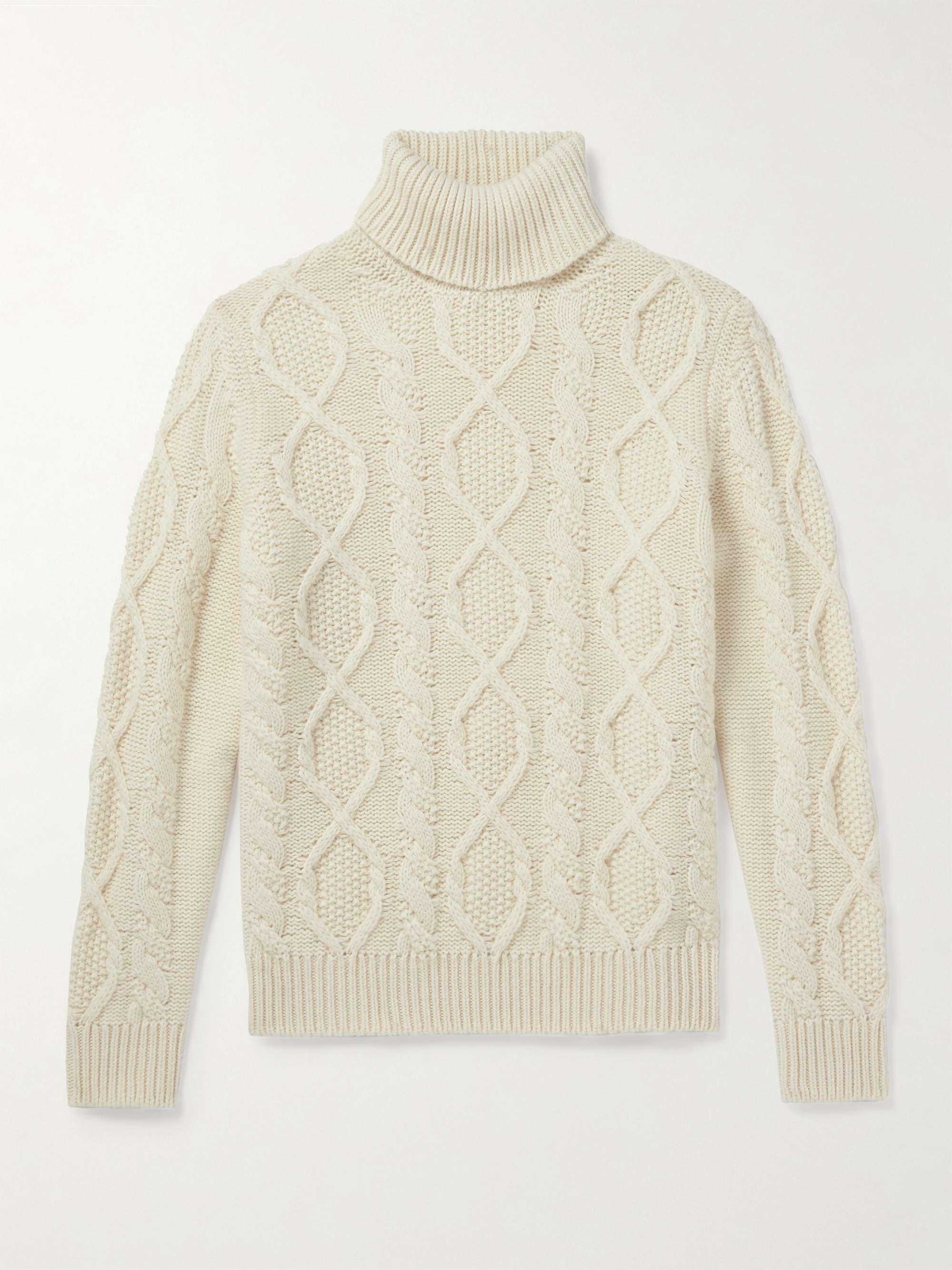 ANDERSON & SHEPPARD Aran Cable-Knit Wool and Cashmere-Blend Rollneck  Sweater for Men