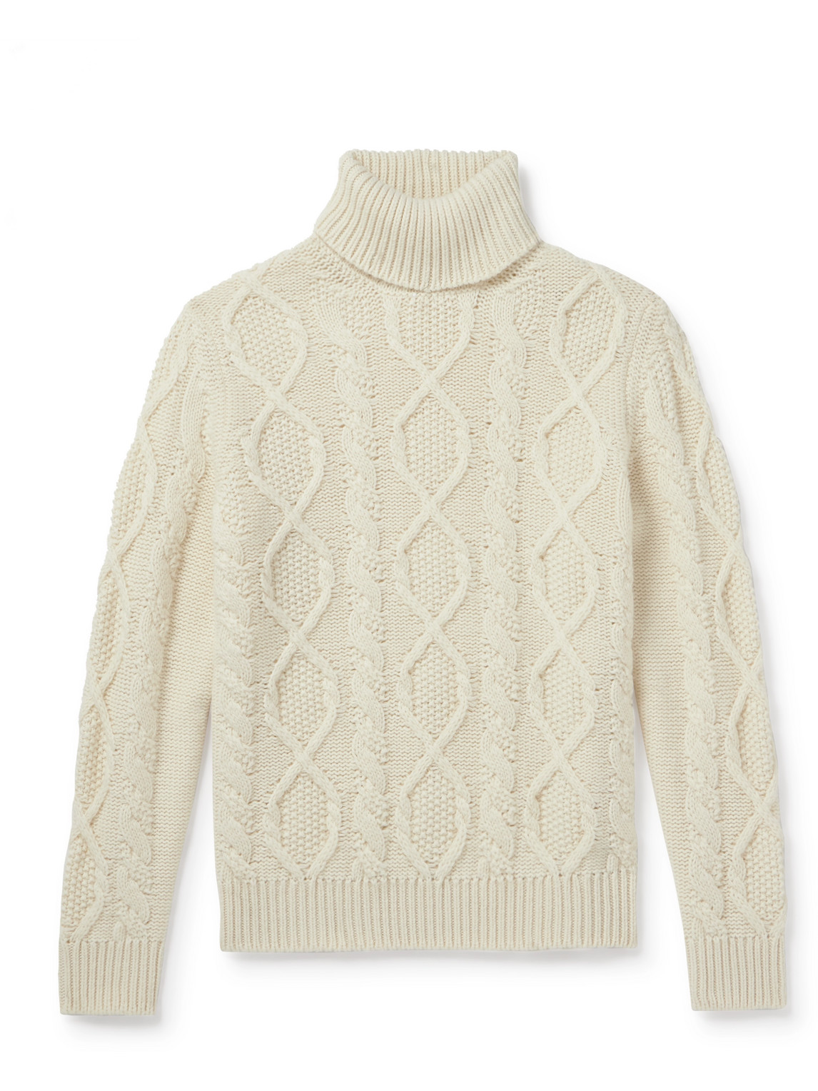 Anderson & Sheppard Aran Cable-knit Wool And Cashmere-blend Rollneck Jumper In Neutrals