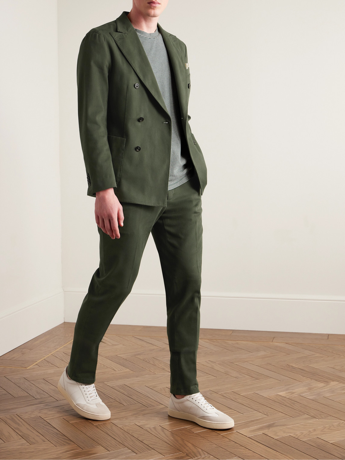 Shop Boglioli Slim-fit Garment-dyed Cotton-blend Twill Suit Trousers In Green