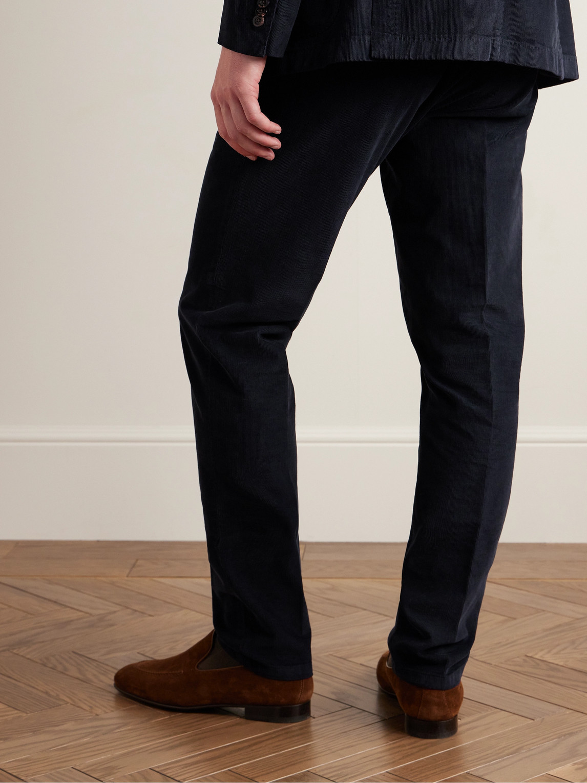Shop Boglioli Slim-leg Garment-dyed Stretch-cotton And Modal-blend Corduroy Suit Trousers In Blue
