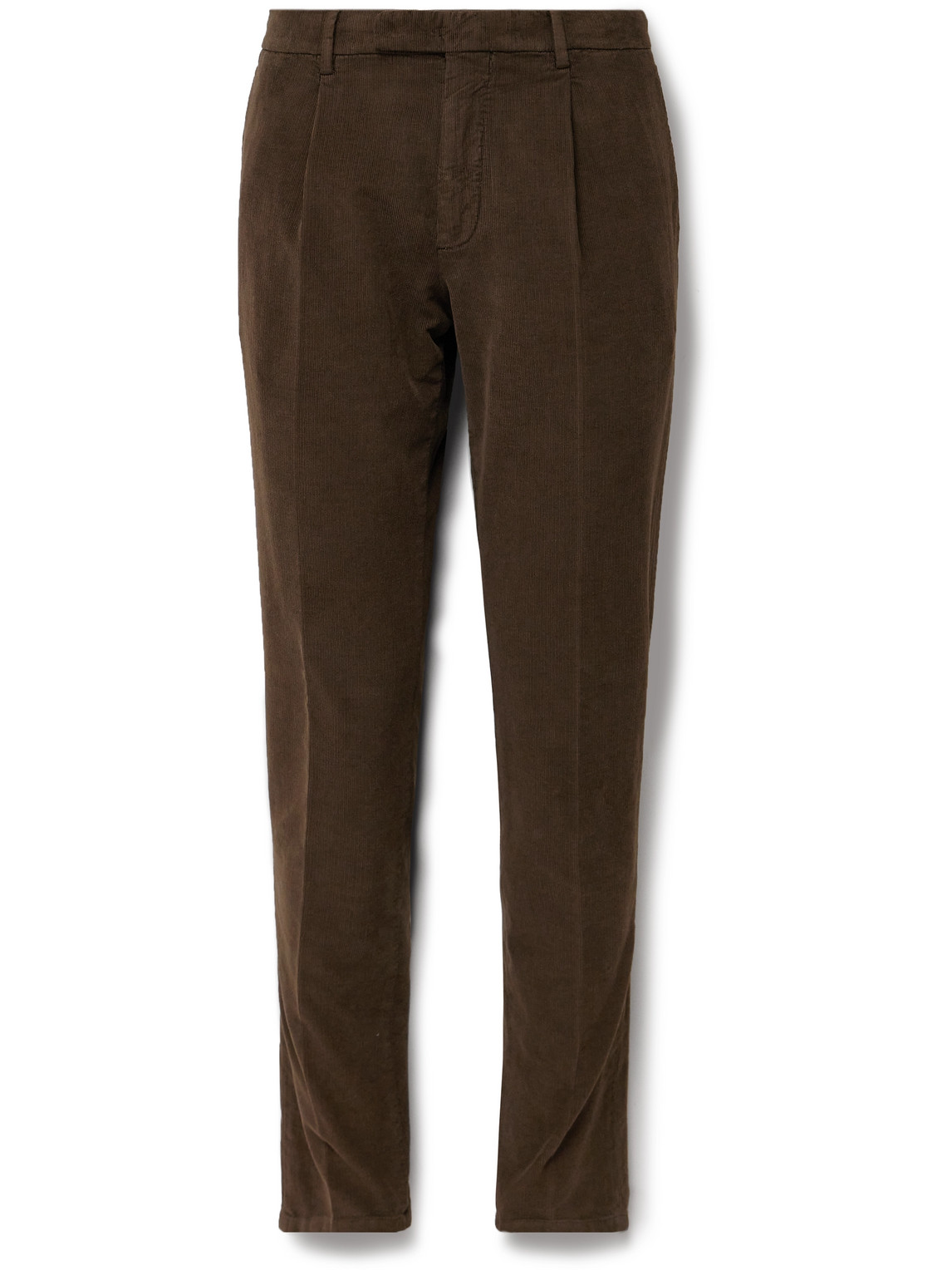 Boglioli Slim-fit Pleated Garment-dyed Cotton-blend Corduroy Suit Trousers In Brown