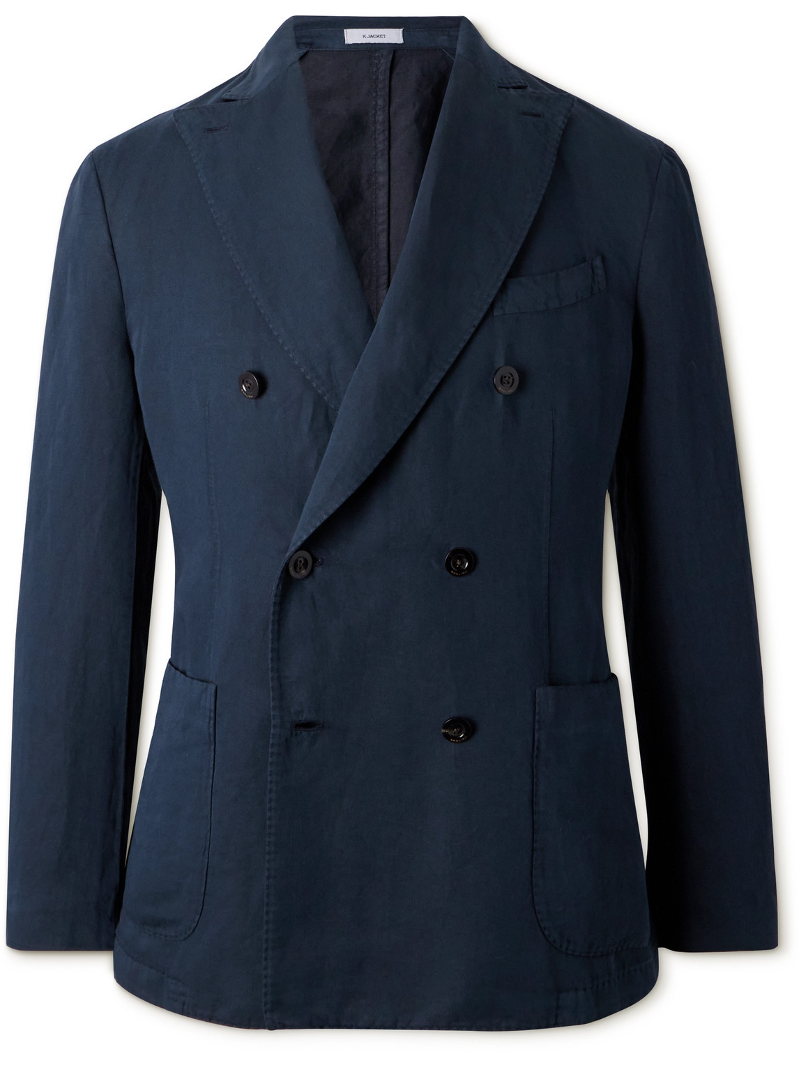 Boglioli K-jacket Double-breasted Cotton And Linen-blend Twill Blazer In Blue
