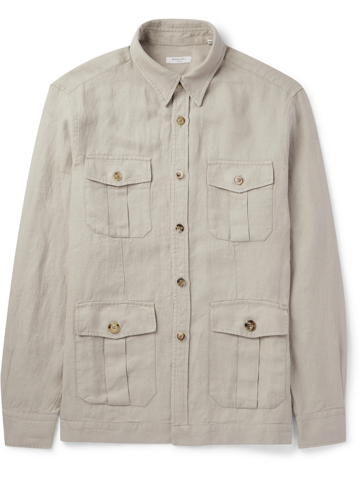 Boglioli Herringbone Linen Overshirt In Neutrals