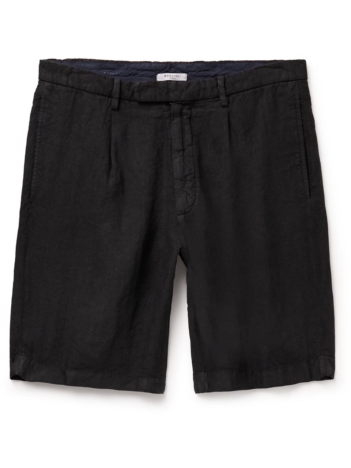 Boglioli Straight-leg Pleated Linen Shorts In Black