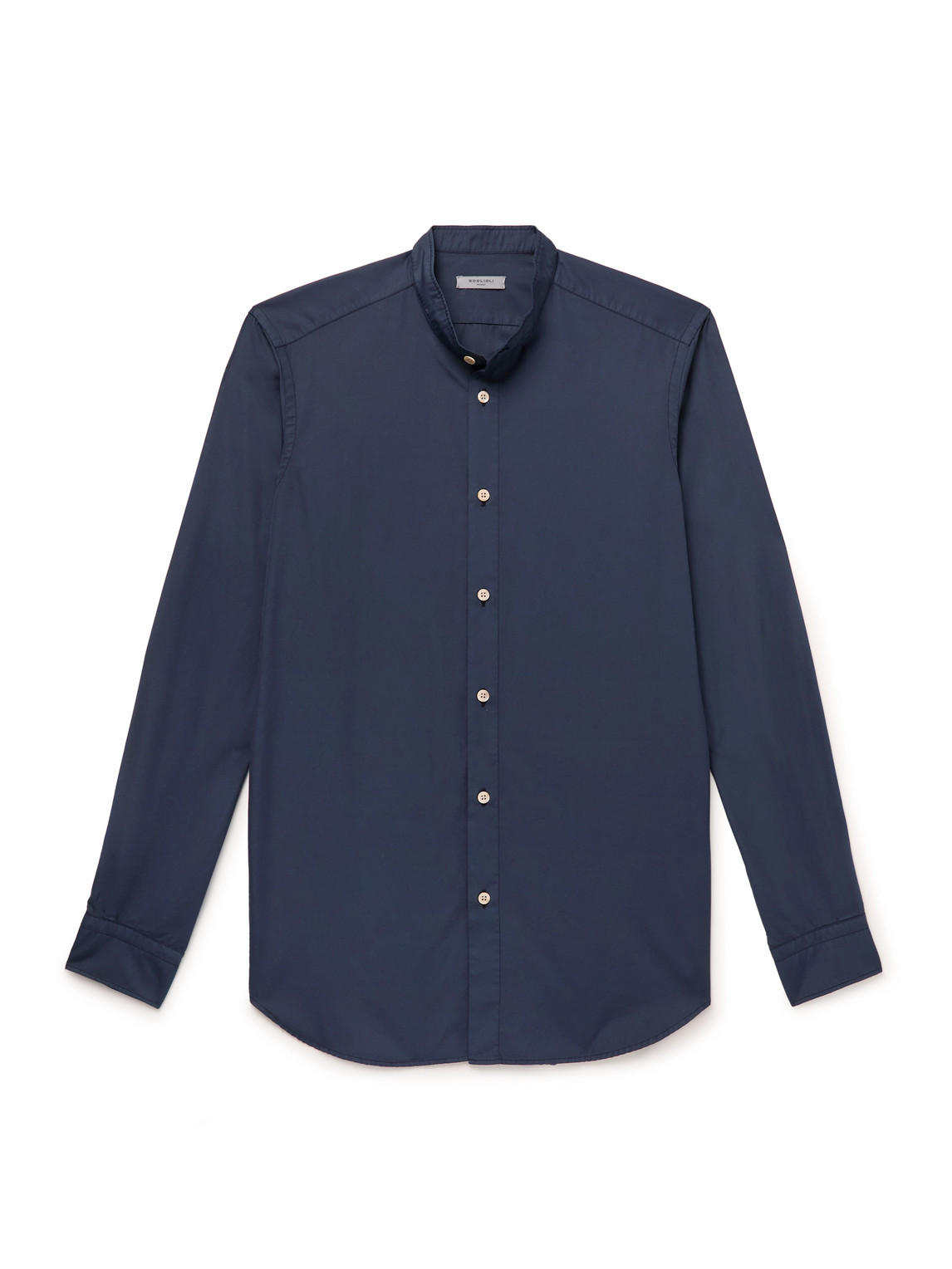 Boglioli Slim-fit Grandad-collar Cotton-poplin Shirt In Blue
