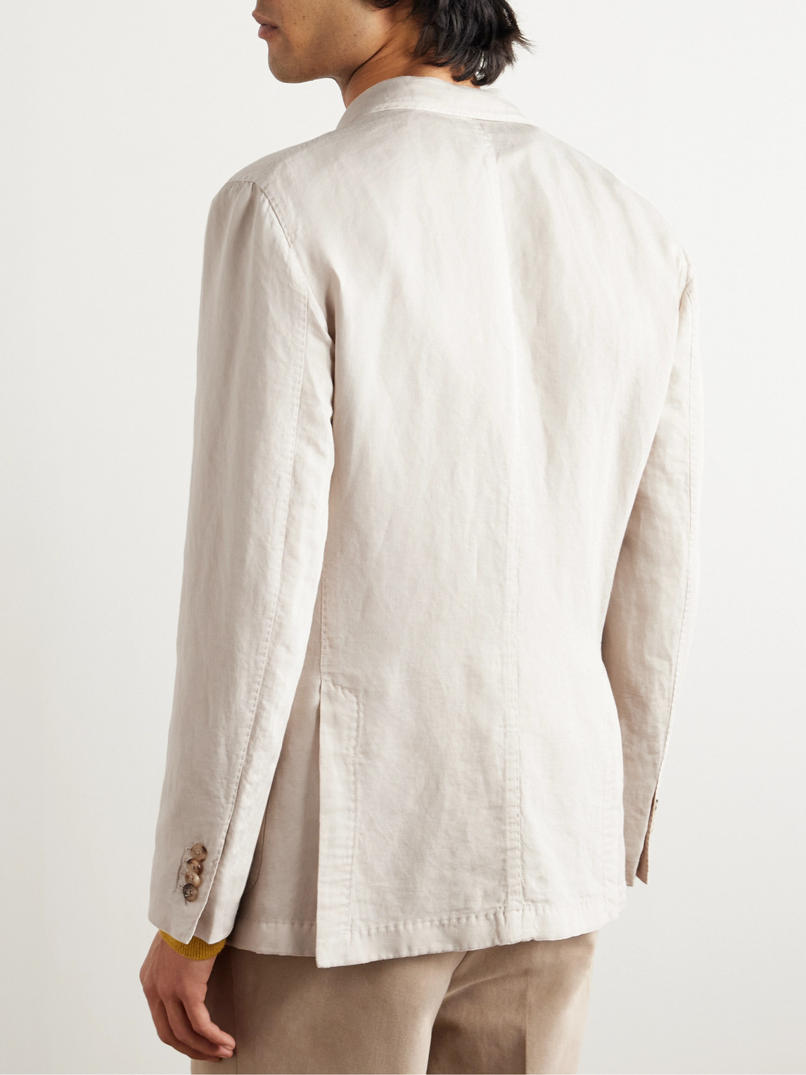 Shop Boglioli K-jacket Double-breasted Cotton And Linen-blend Twill Blazer In Neutrals