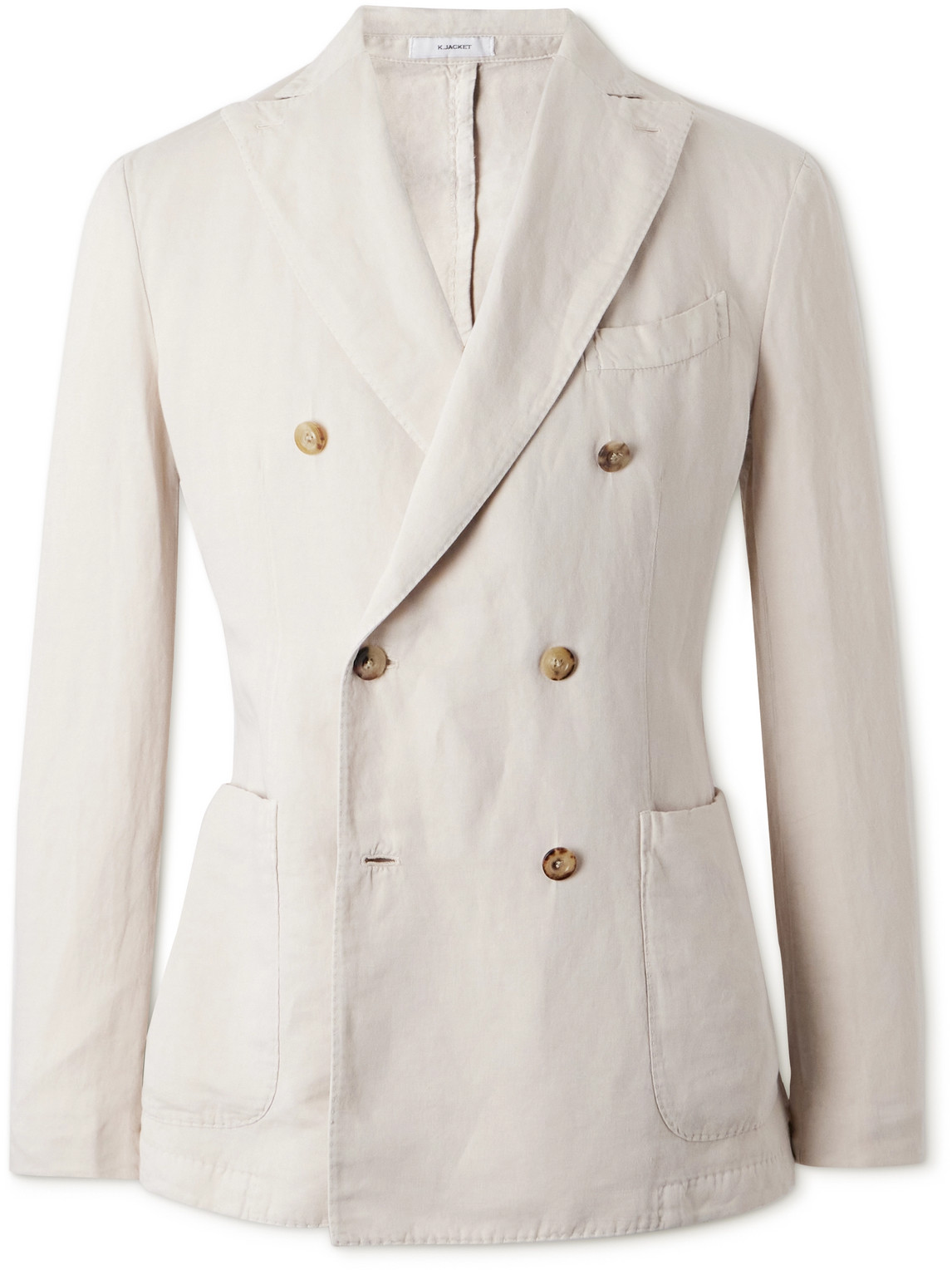 Shop Boglioli K-jacket Double-breasted Cotton And Linen-blend Twill Blazer In Neutrals