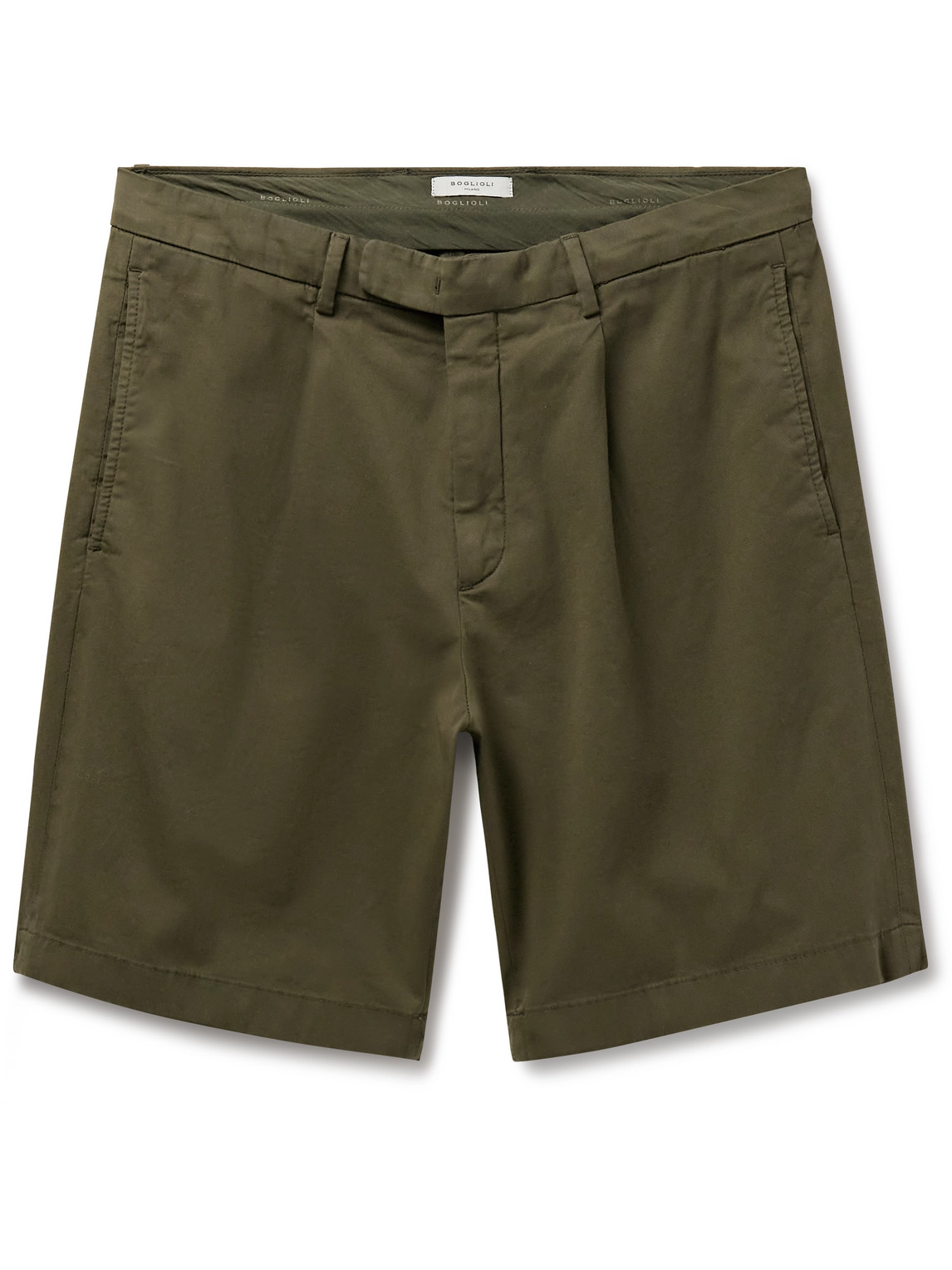 Boglioli Straight-leg Pleated Cotton-blend Twill Bermuda Shorts In Green