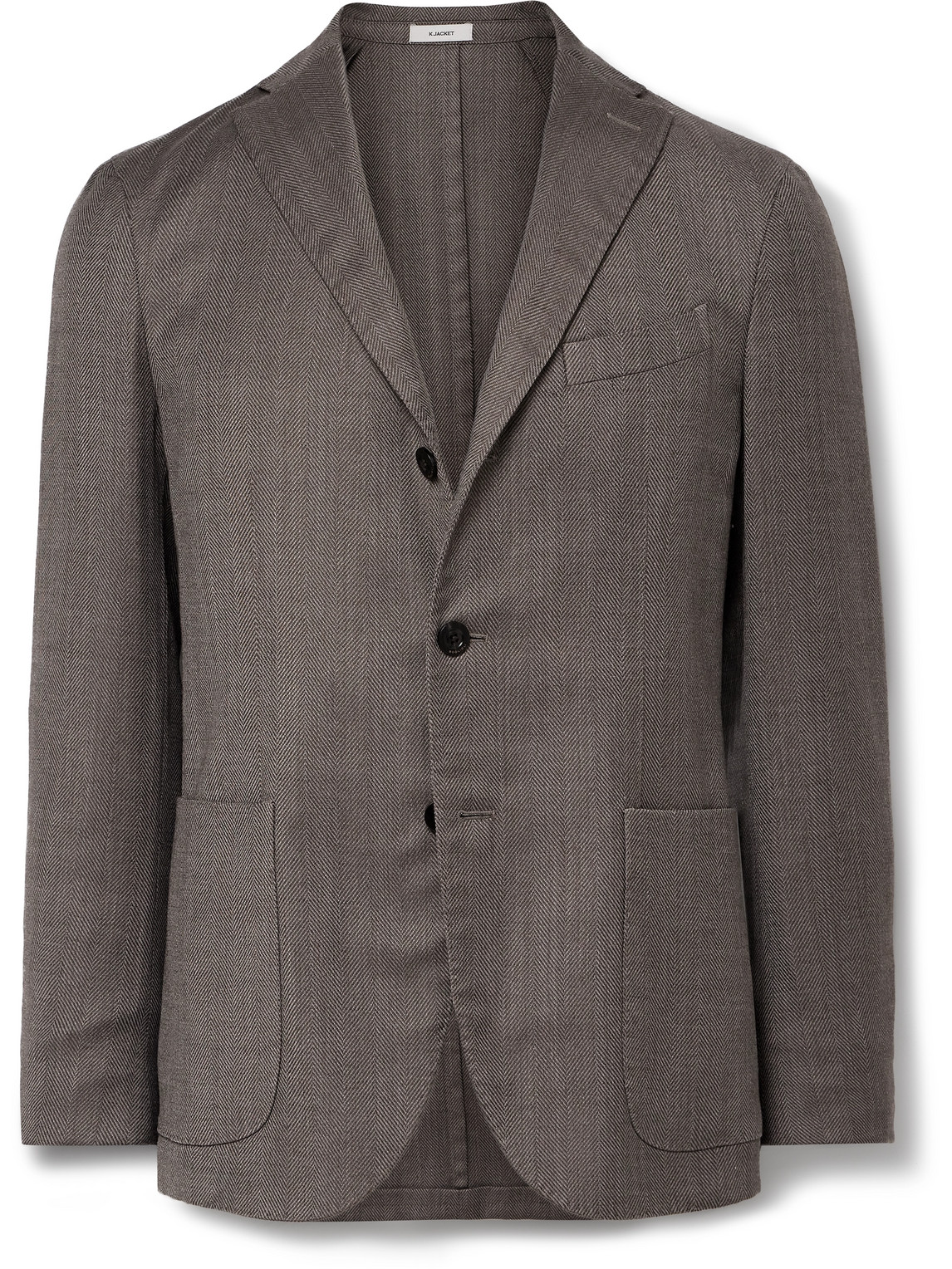 Boglioli K-jacket Unstructured Herringbone Virgin Wool-blend Blazer In Brown