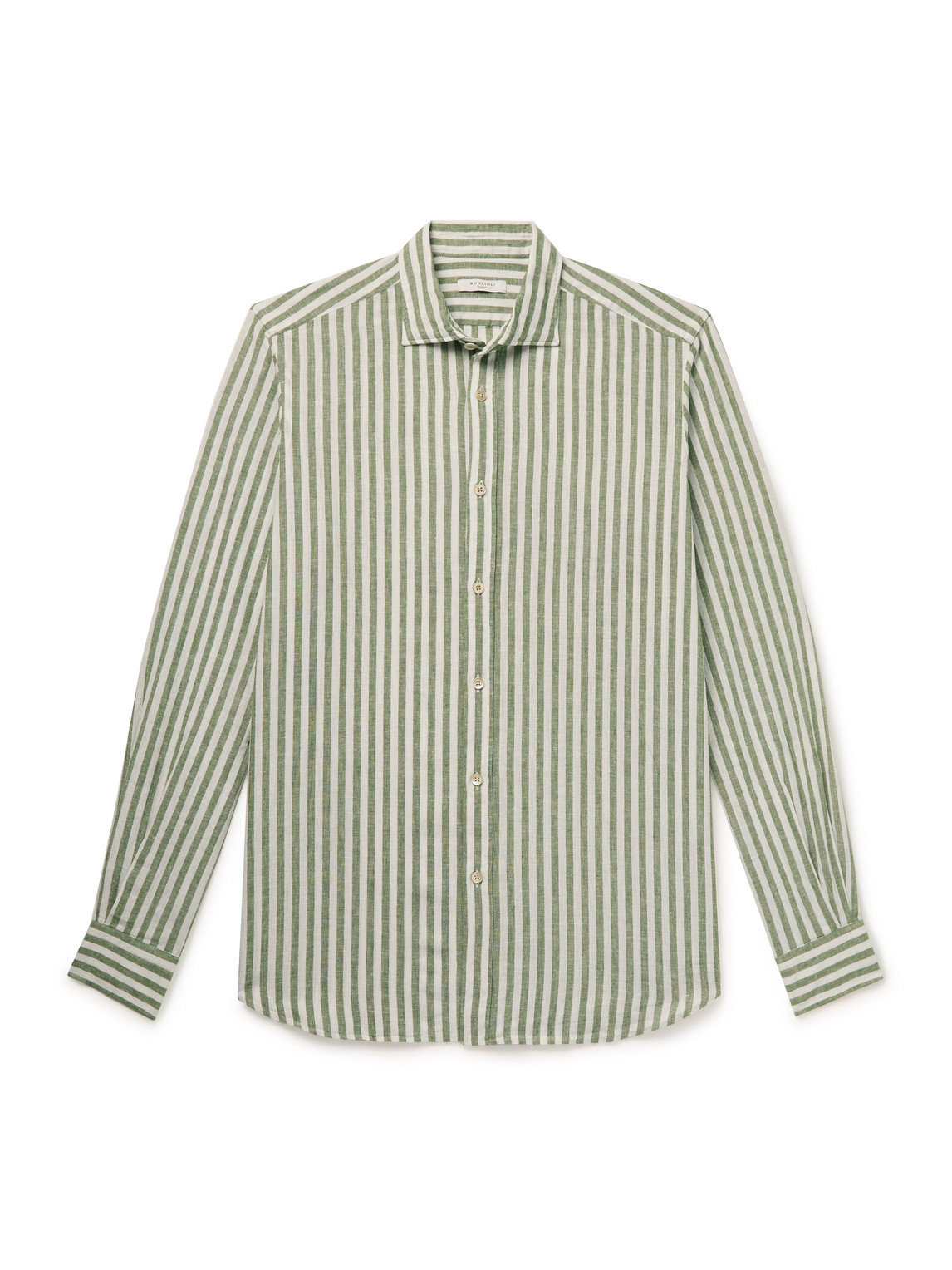 Boglioli Cutaway-collar Striped Linen And Cotton-blend Shirt In Green