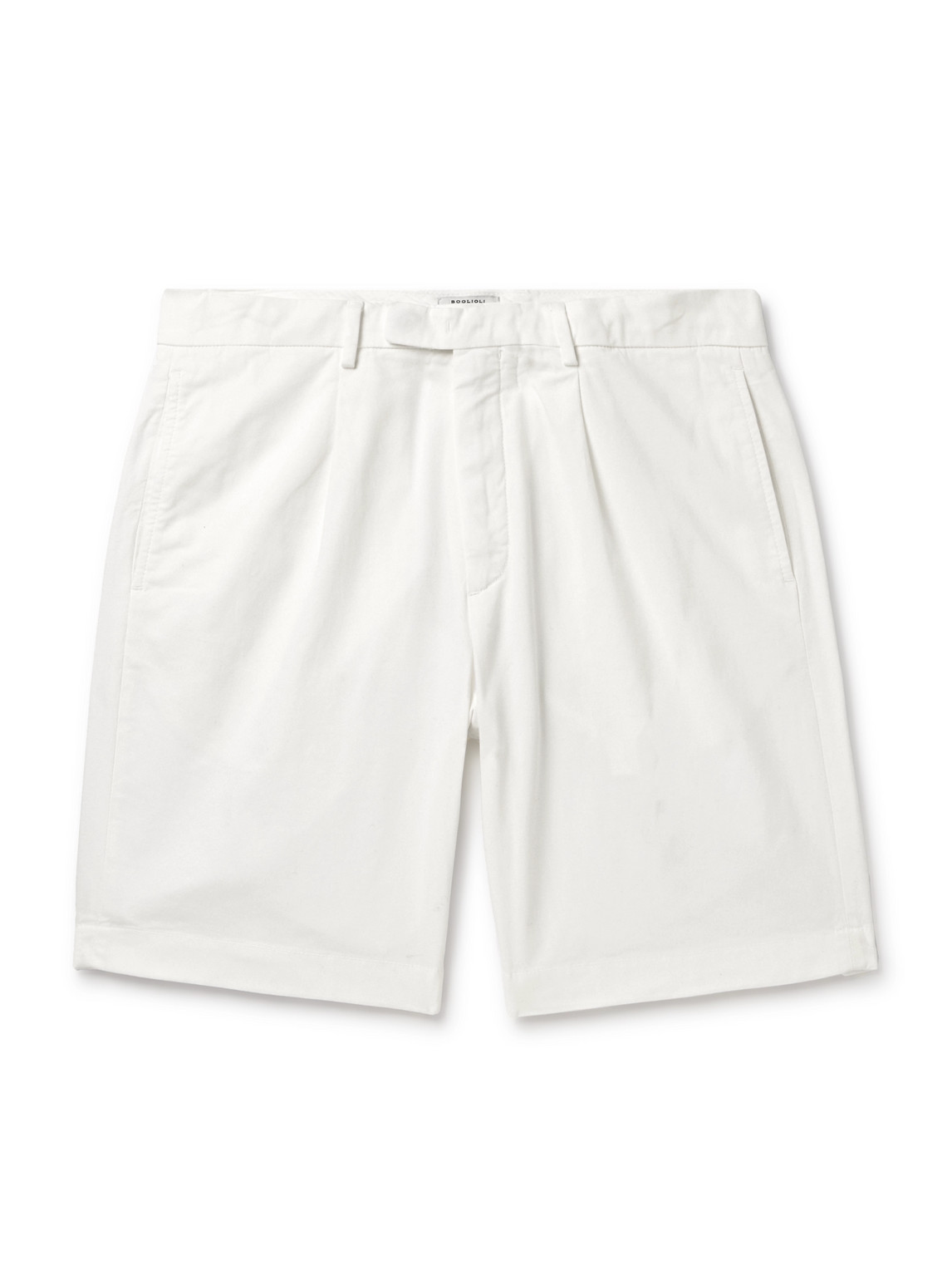 Boglioli Straight-leg Pleated Cotton-blend Twill Bermuda Shorts In White