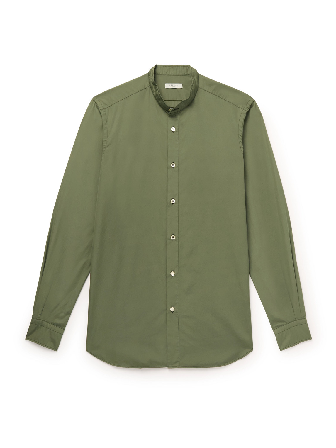 Boglioli Slim-fit Grandad-collar Cotton-poplin Shirt In Green