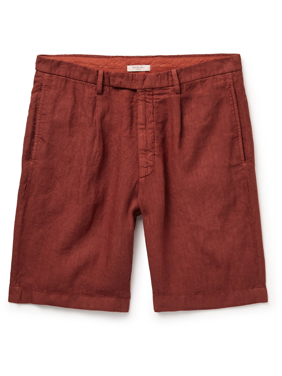 Boglioli Straight-leg Pleated Linen Shorts In Red