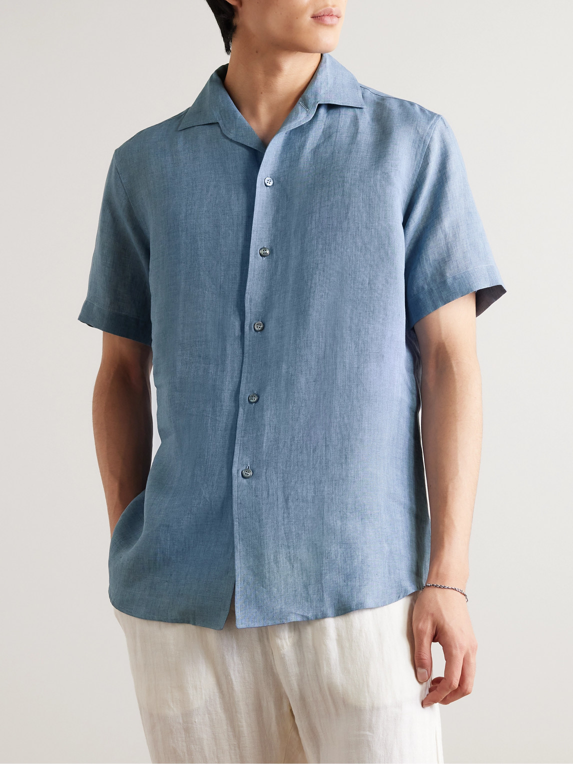 Shop Brioni Linen Shirt In Blue