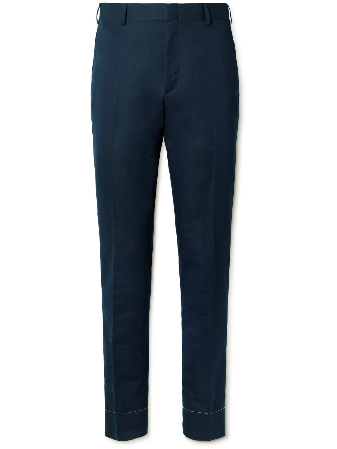 Brioni Pienza Straight-leg Linen And Cotton-blend Trousers In Blue