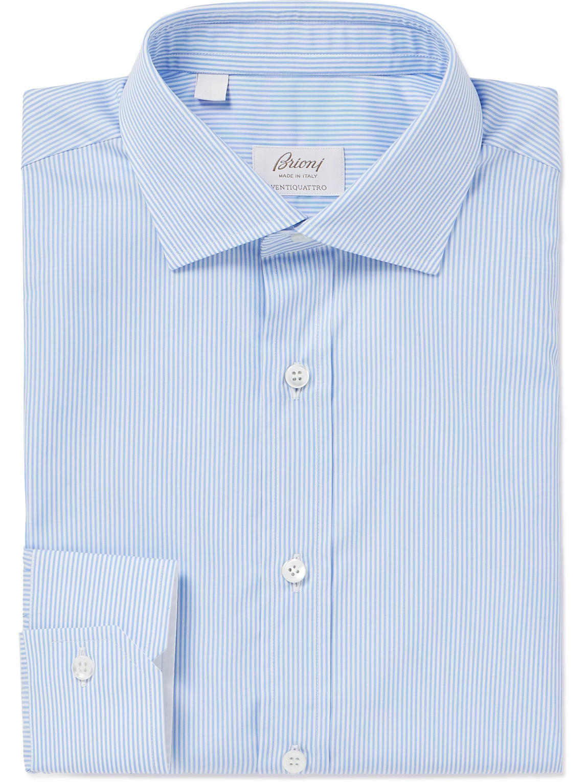 Brioni Striped Cotton Shirt In Blue