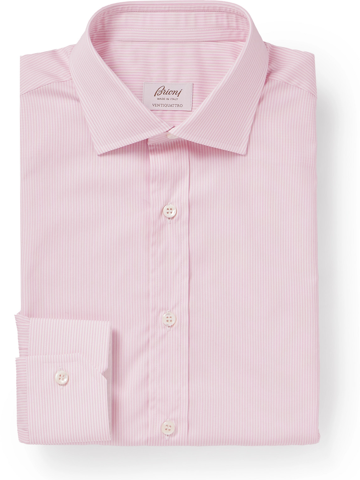 Brioni Stripped Cotton Shirt In Pink