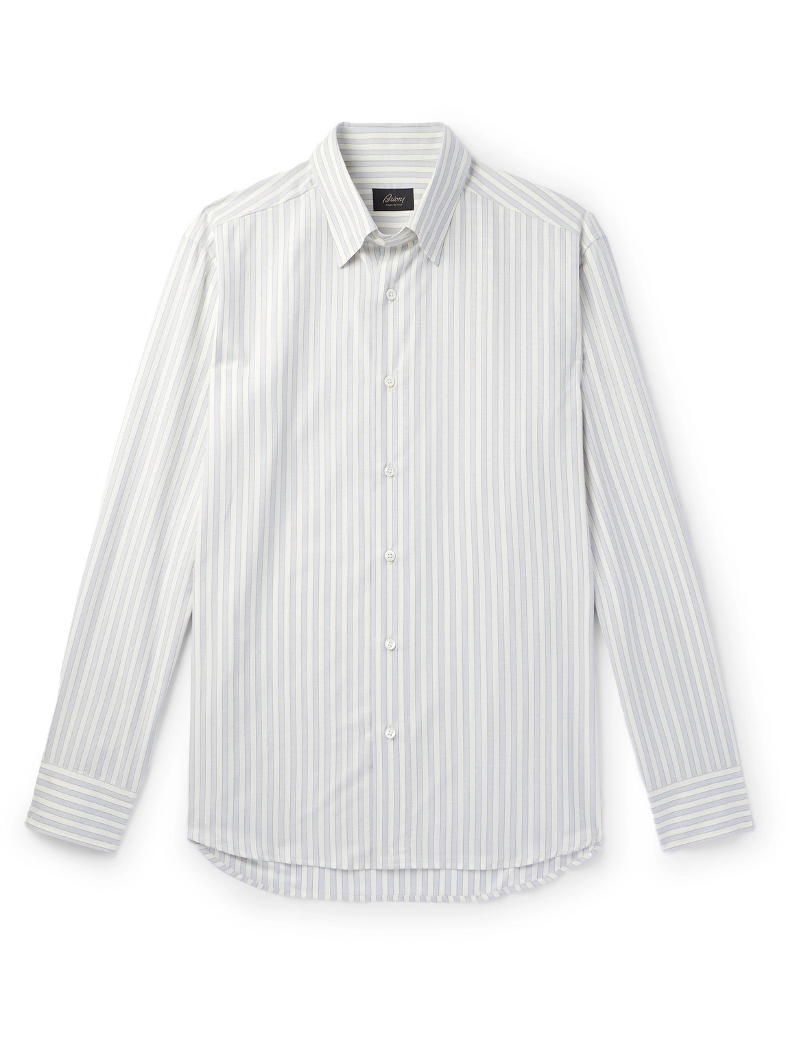 Brioni Button-down Collar Striped Cotton And Silk-blend Shirt In Blue