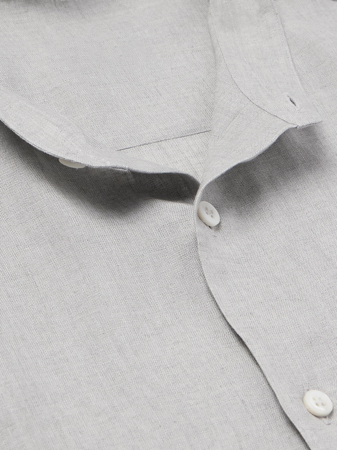 Shop Brioni Grandad-collar Linen Shirt In Gray