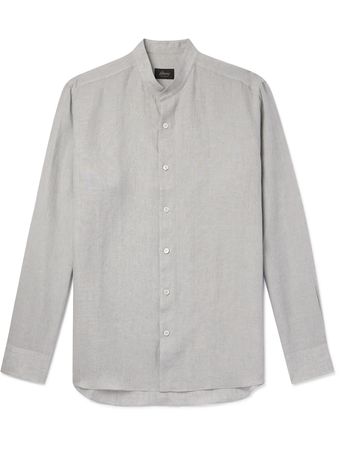 Shop Brioni Grandad-collar Linen Shirt In Gray