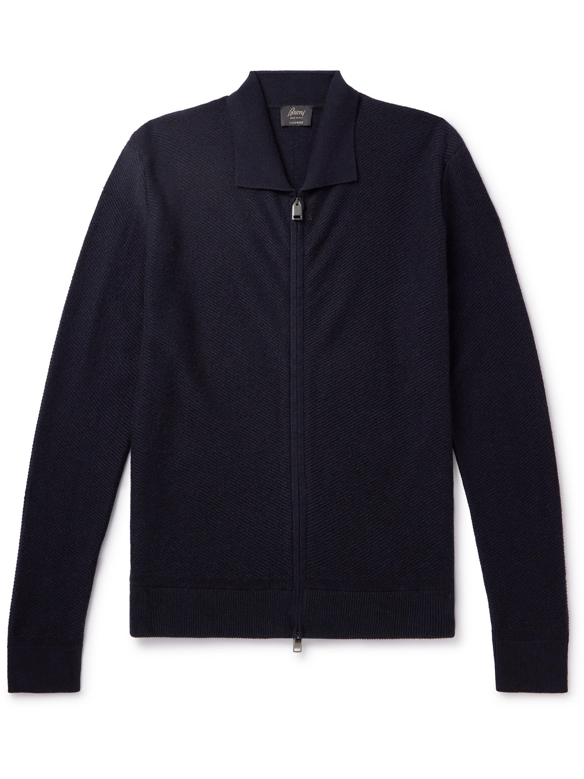 Brioni Ribbed Cashmere Zip-up Sweater In Blue