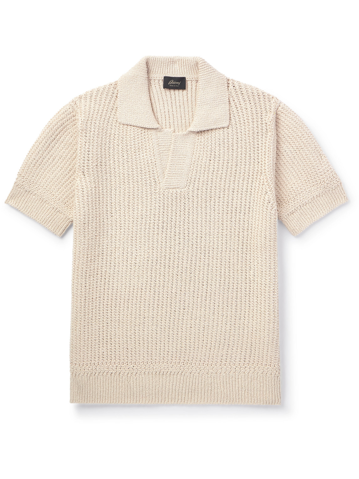 Brioni Ribbed Cotton And Wool-blend Polo Shirt In Neutrals