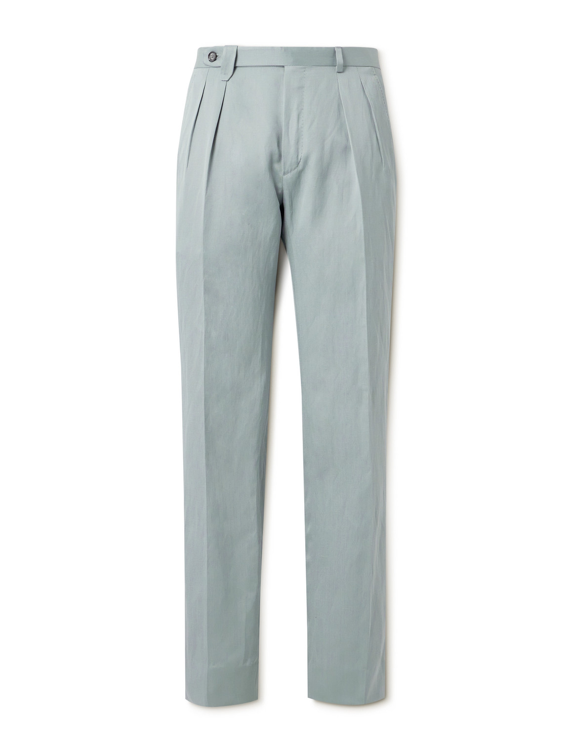 Brioni Elba Straight-leg Pleated Silk And Linen-blend Twill Trousers In Blue