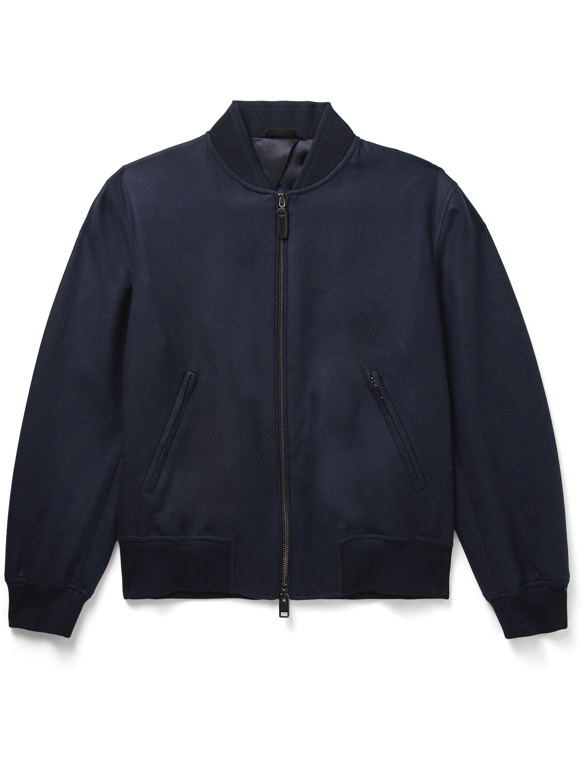 Brioni Wool And Silk-blend Twill Bomber Jacket In Blue
