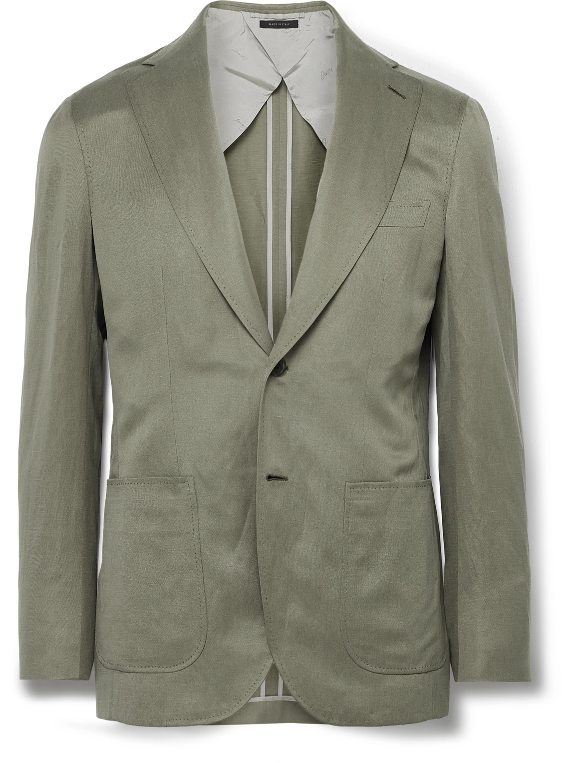 Brioni Linen And Silk-blend Blazer In Green