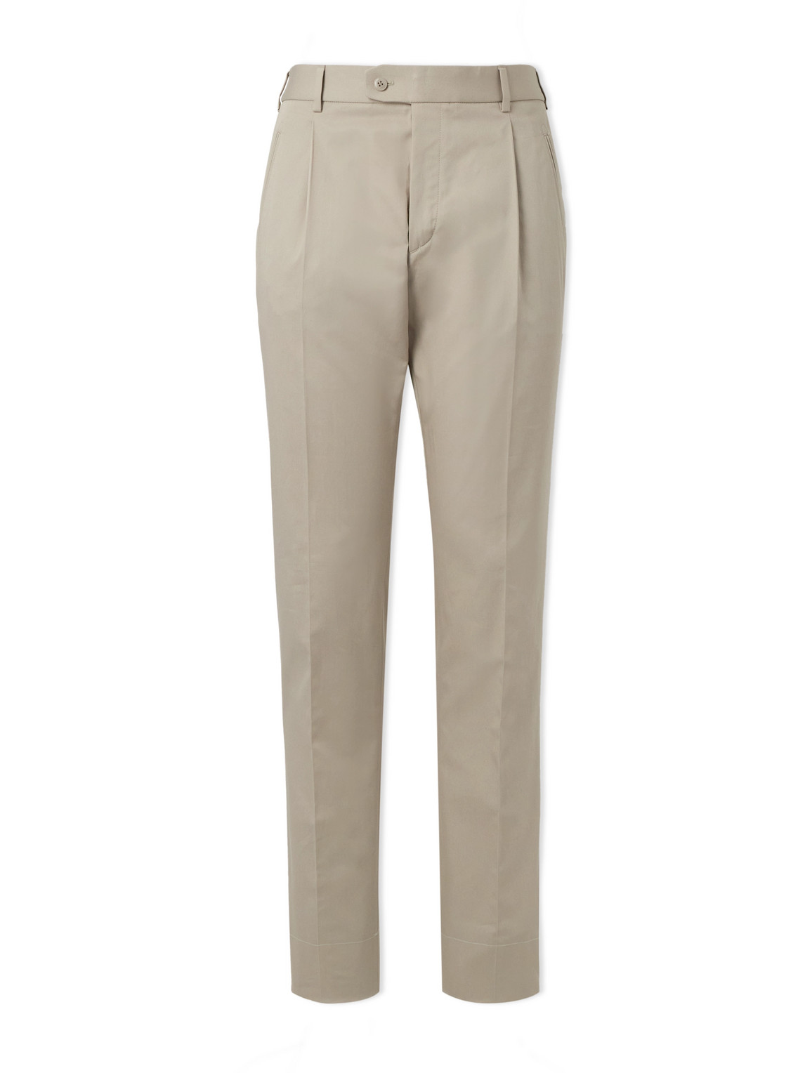 Brioni Sheba Slim-fit Straight-leg Pleated Cotton-twill Trousers In Neutrals