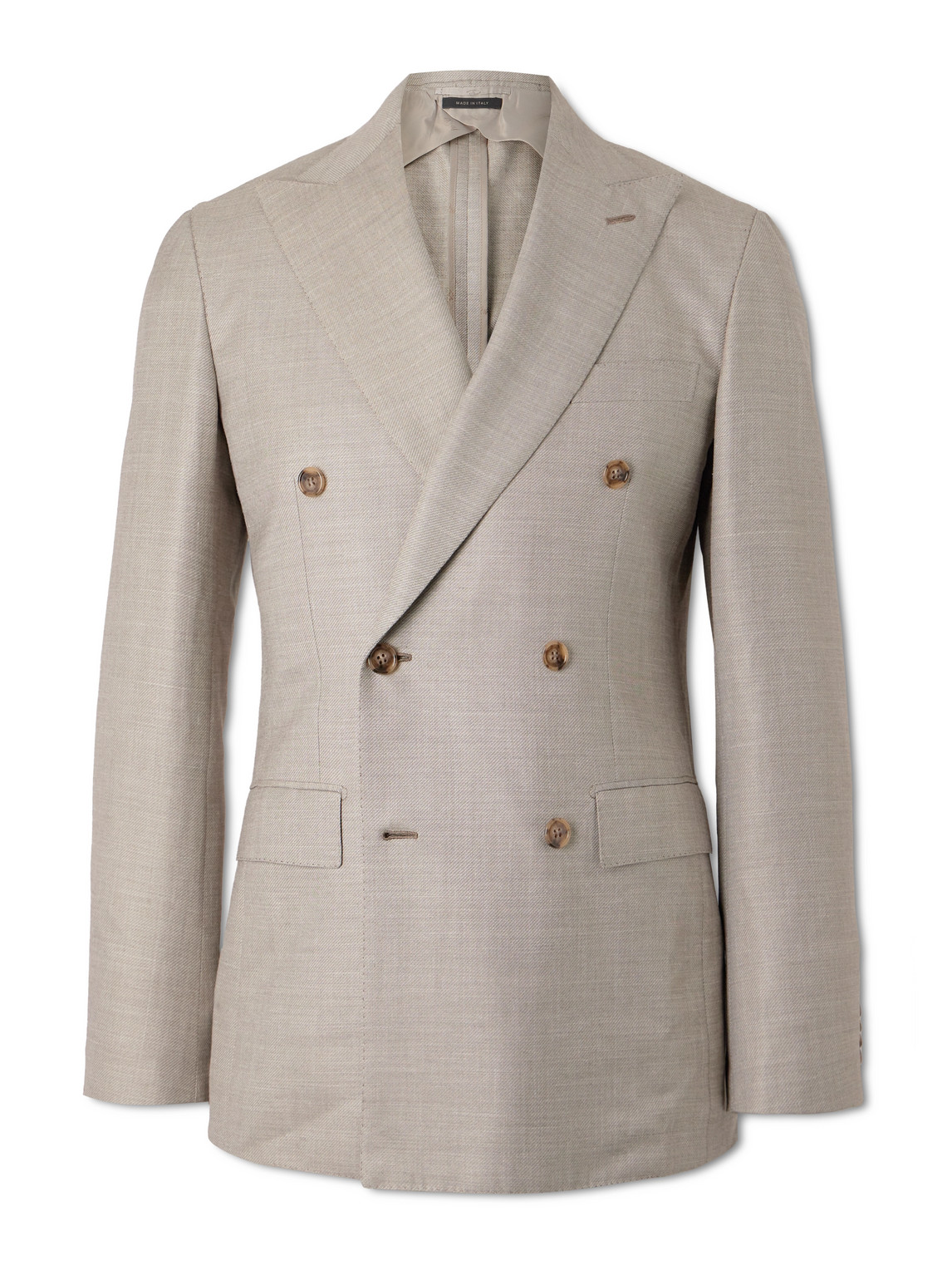 Brioni Double-breasted Wool And Silk-blend Twill Suit Jacket In Neutrals