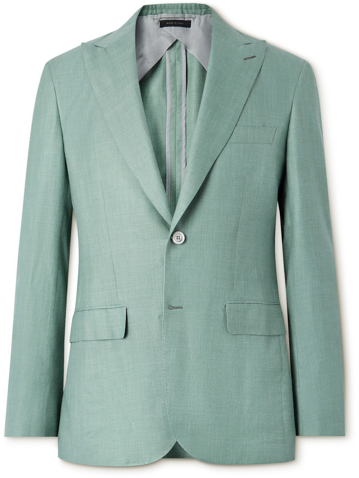 Brioni Silk, Cashmere And Linen-blend Suit Jacket In Green