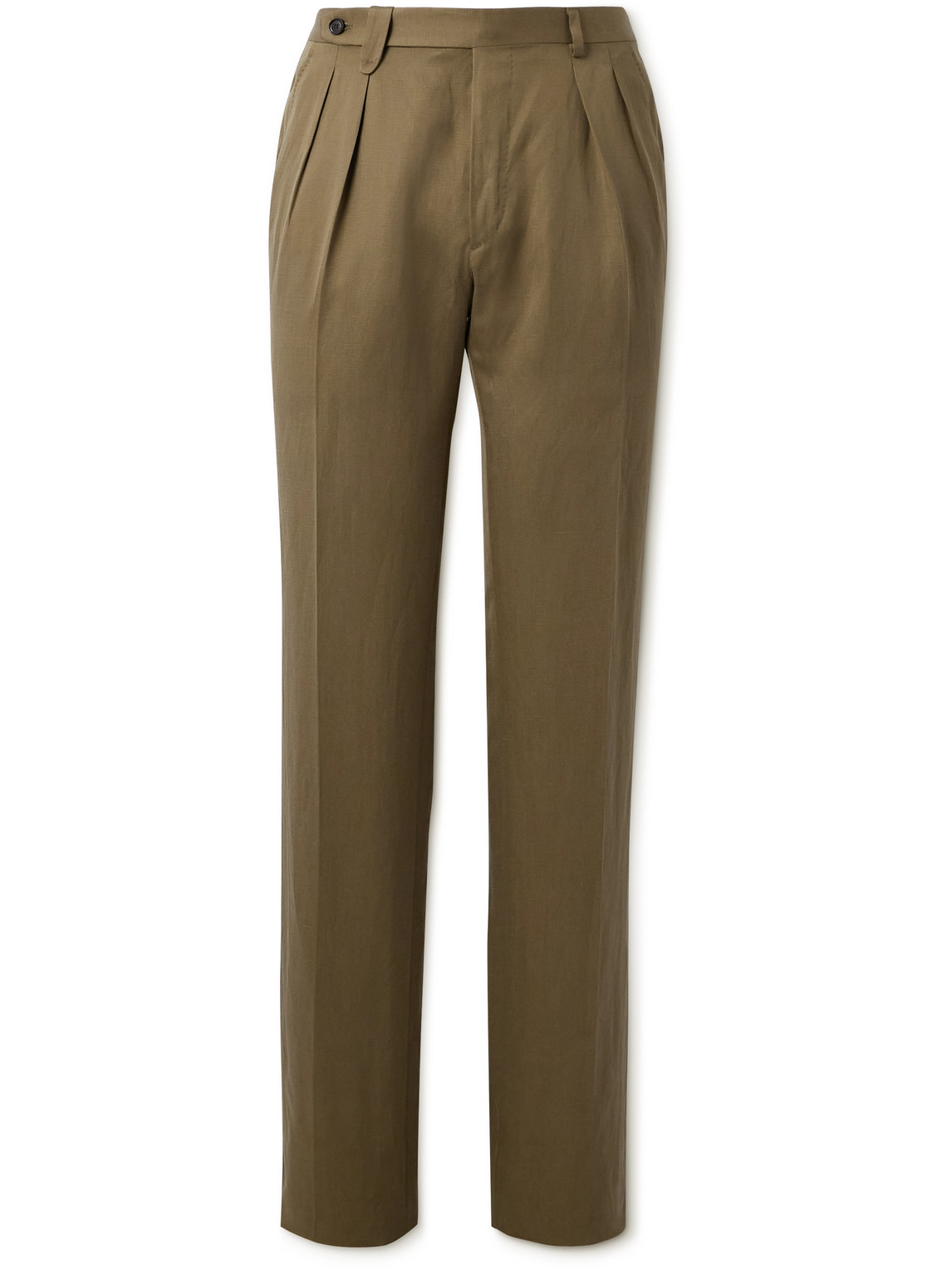 Brioni Elba Straight-leg Pleated Silk And Linen-blend Twill Suit Trousers In Brown