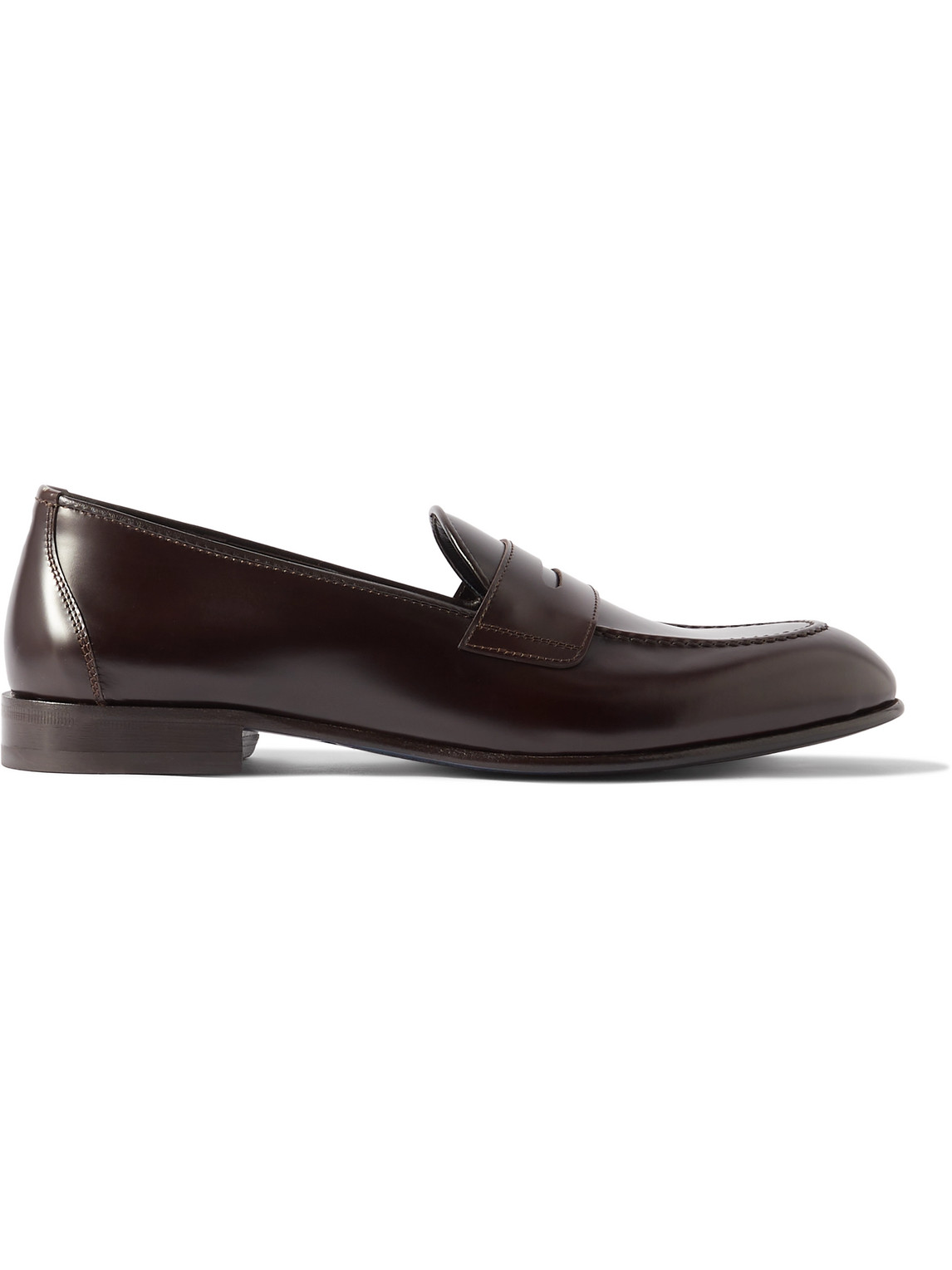 Brioni Glossed-leather Penny Loafers In Brown