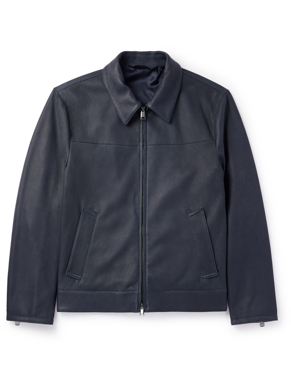 Brioni Full-grain Leather Blouson Jacket In Blue