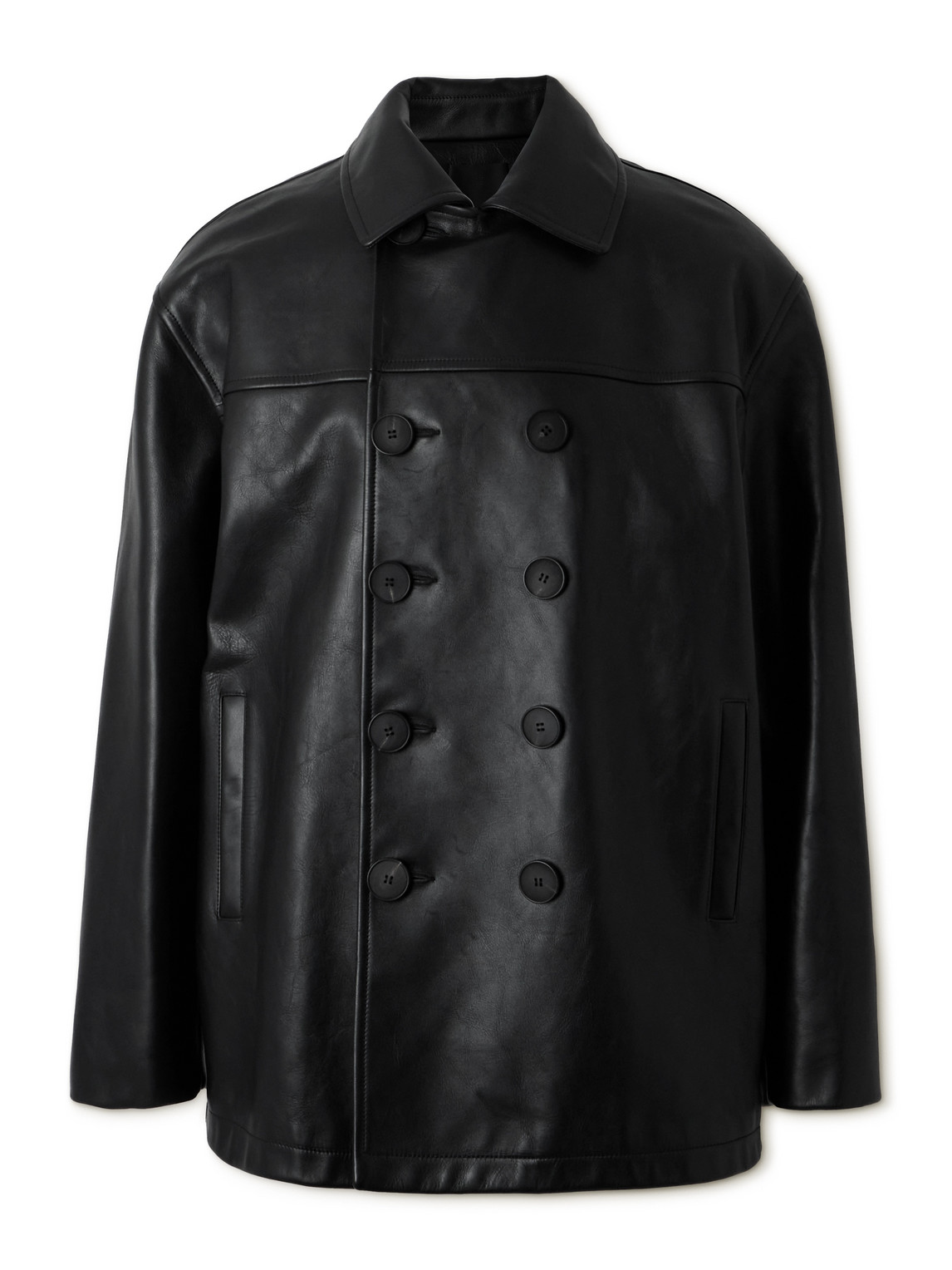 Givenchy Leather Peacoat In Black