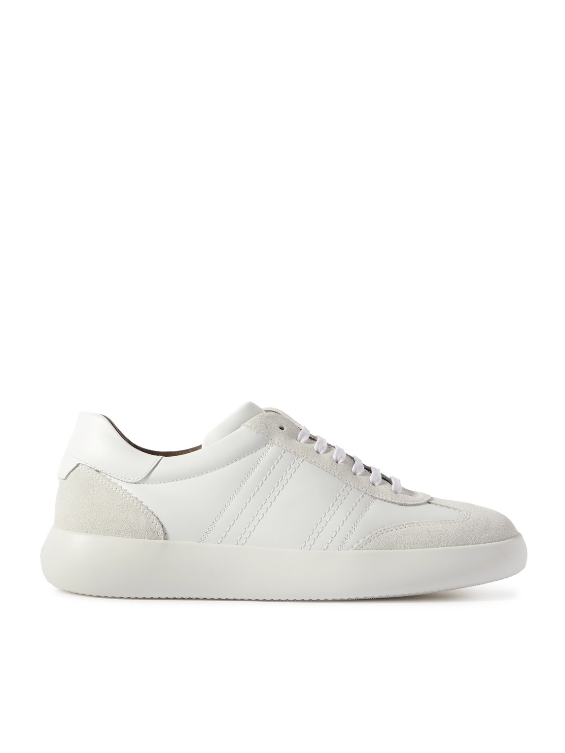 Brioni Suede-trimmed Leather Sneakers In White